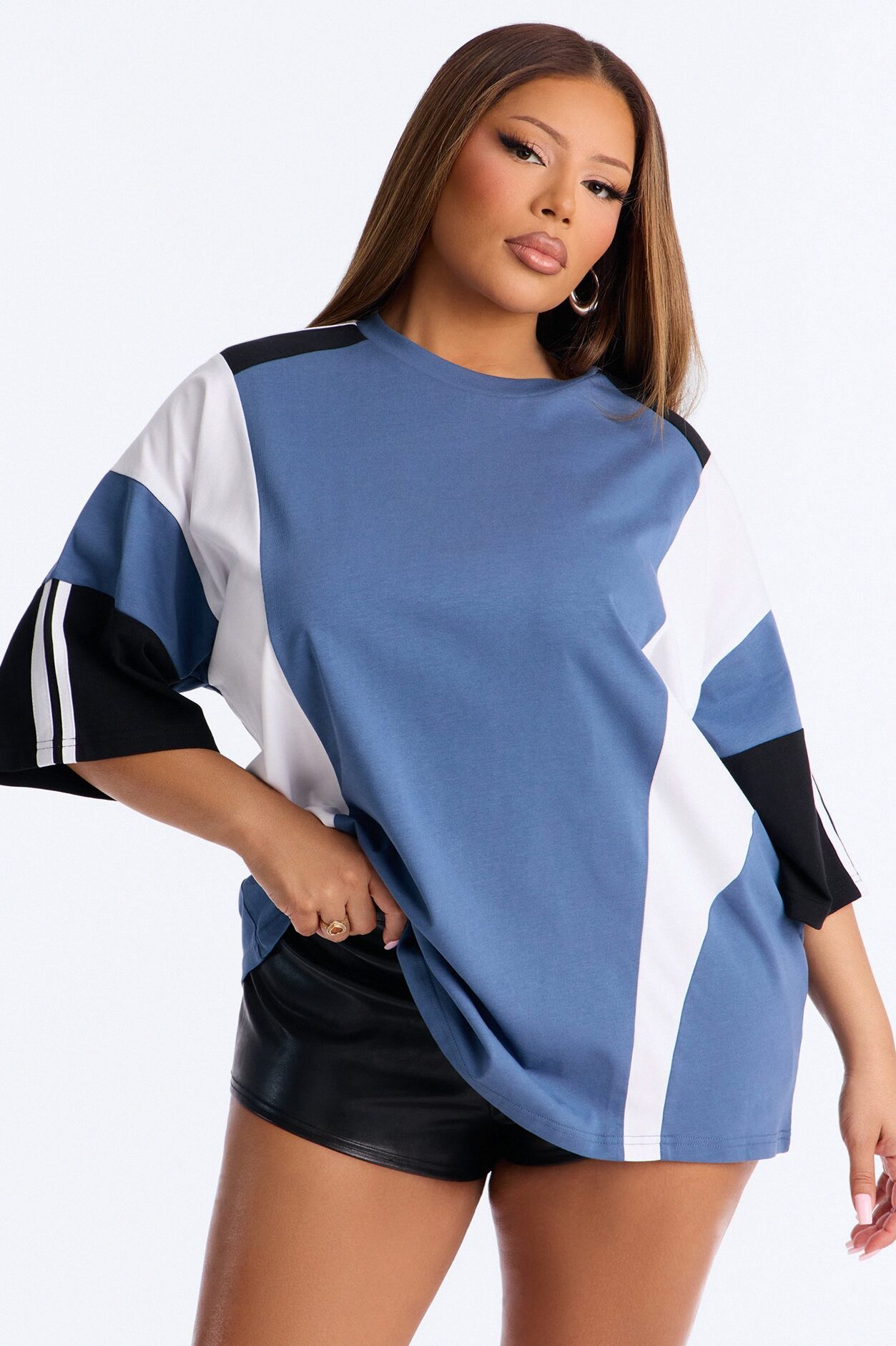 Cold Voltage Oversized Short Sleeve Top - Blue/combo