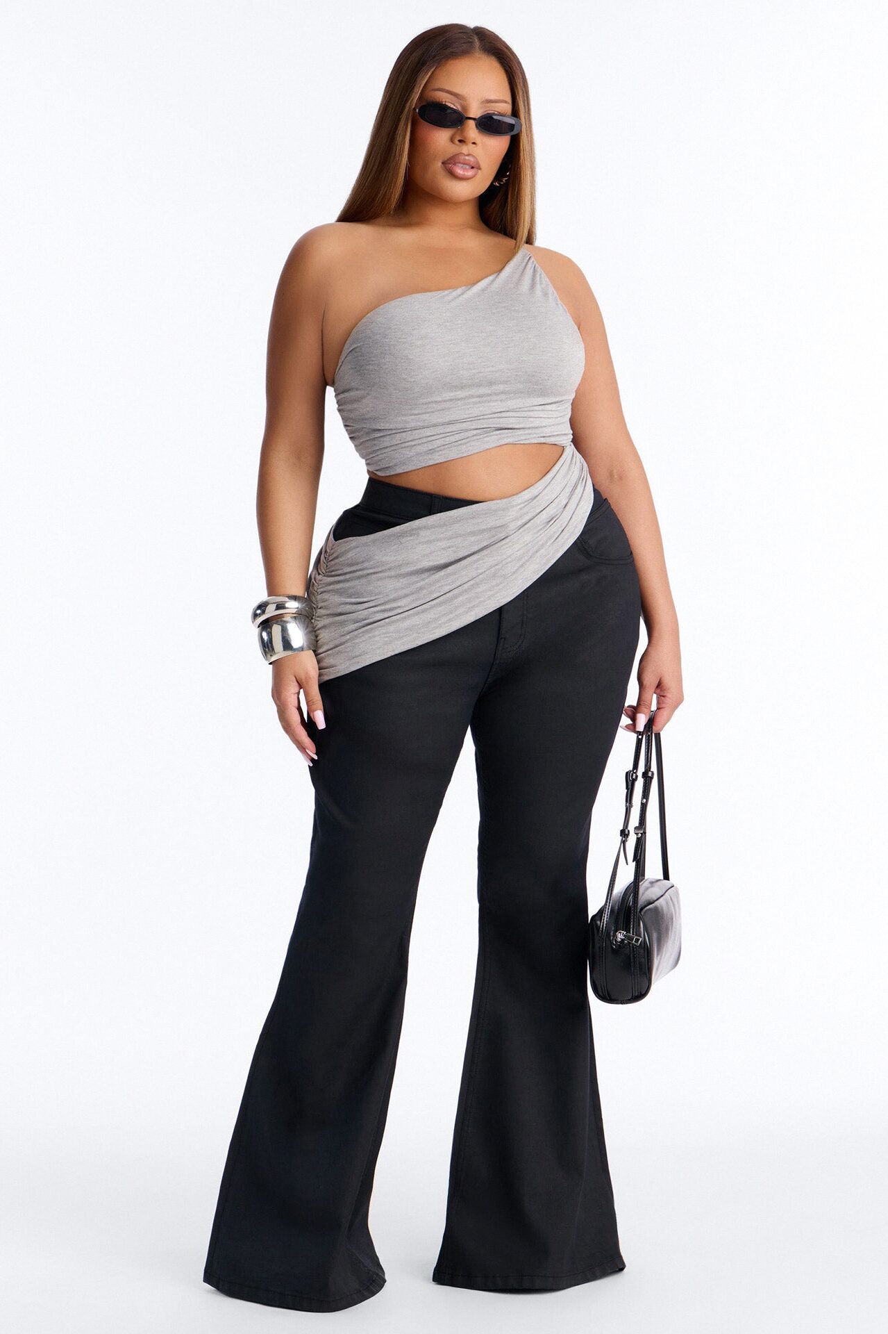 Sierra Ruched One Shoulder Drape Top - Heather Grey