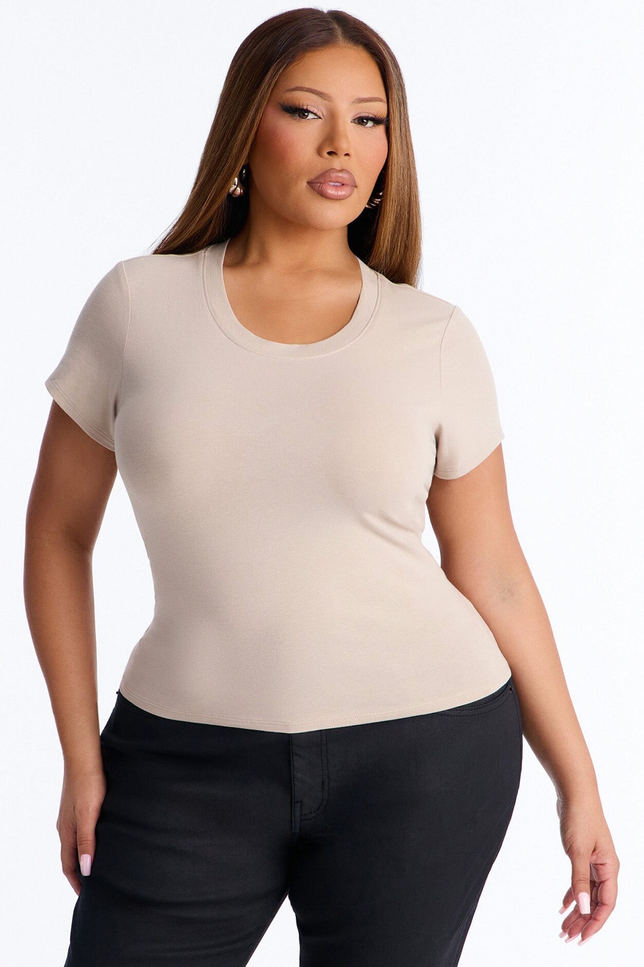 Alyssa Crew Neck Top - Stone