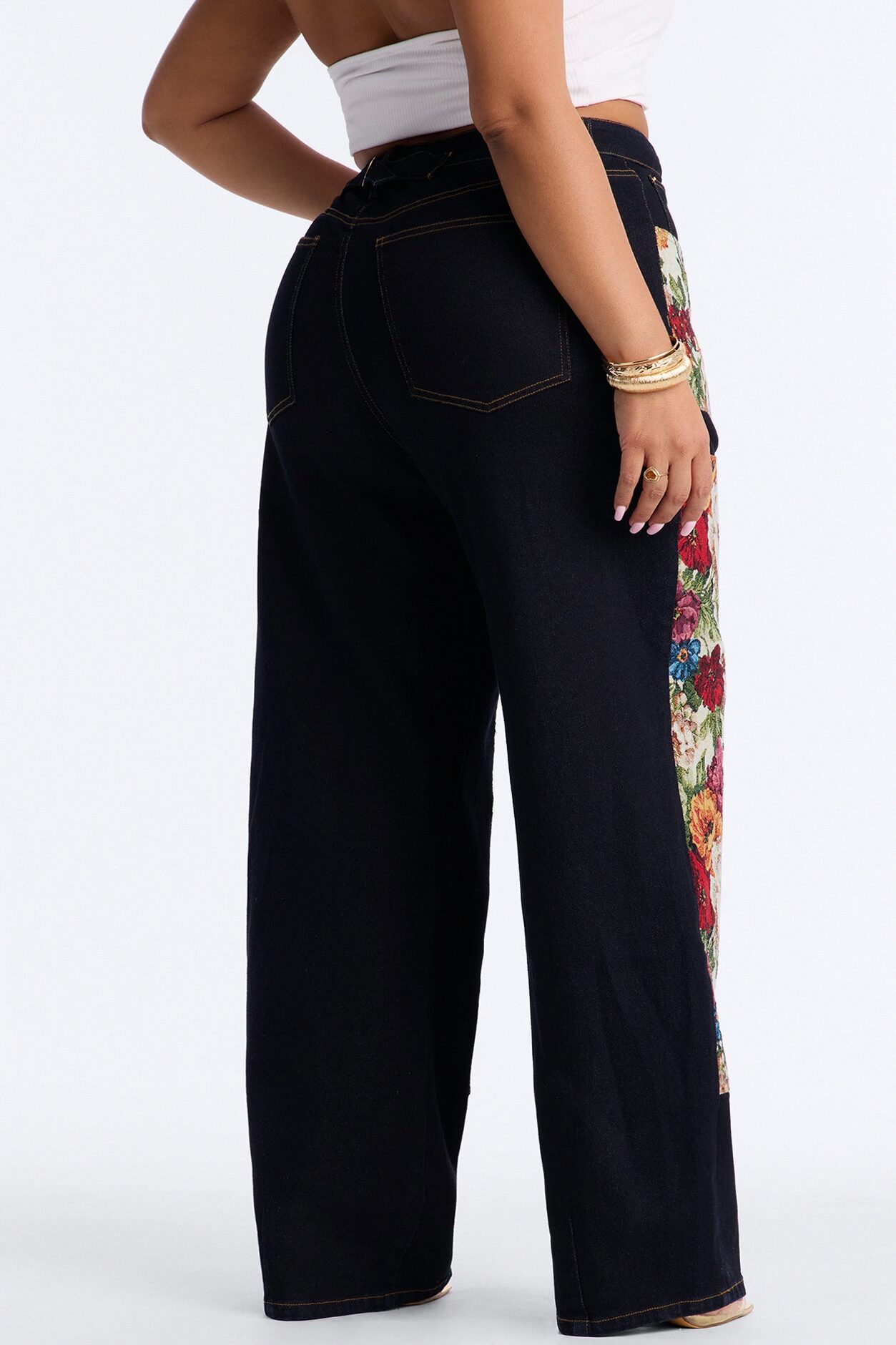 Heirloom Bloom Tapestry Utility Straight Leg Jeans - Dark Denim
