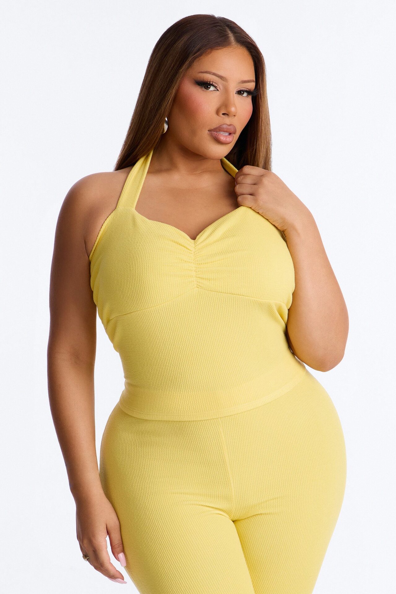 Liana Halter Ribbed Capri Set - Yellow