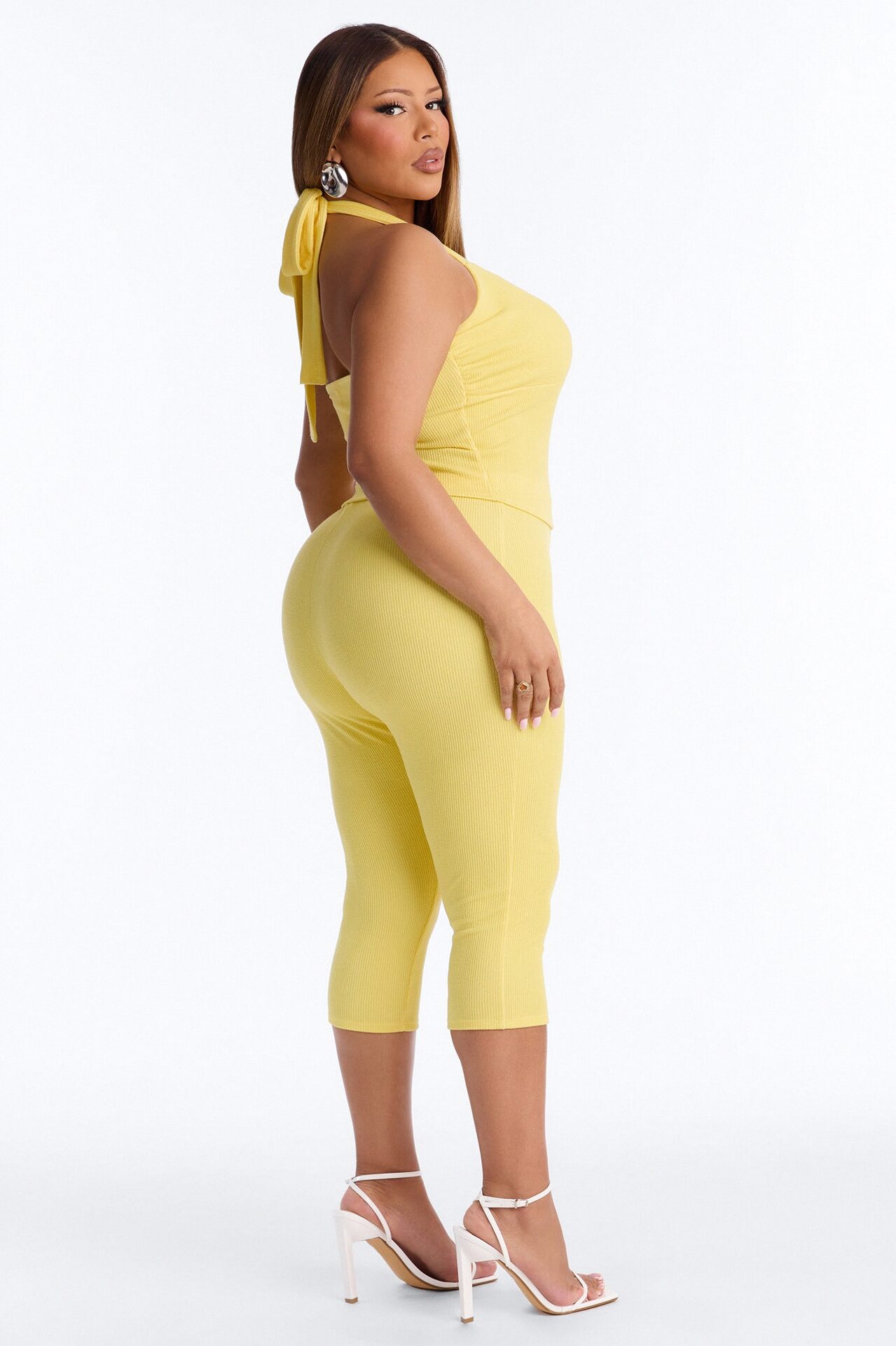 Liana Halter Ribbed Capri Set - Yellow