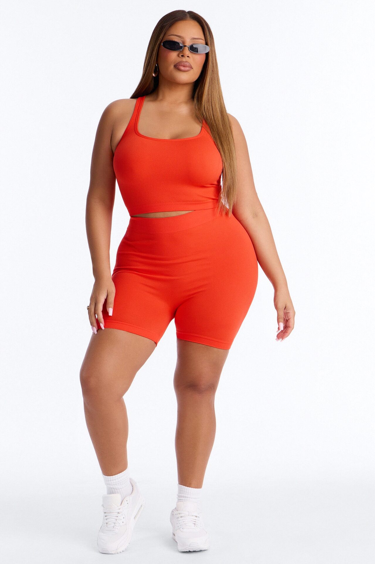 Core Power Seamless Biker Short Set - Tomato Red