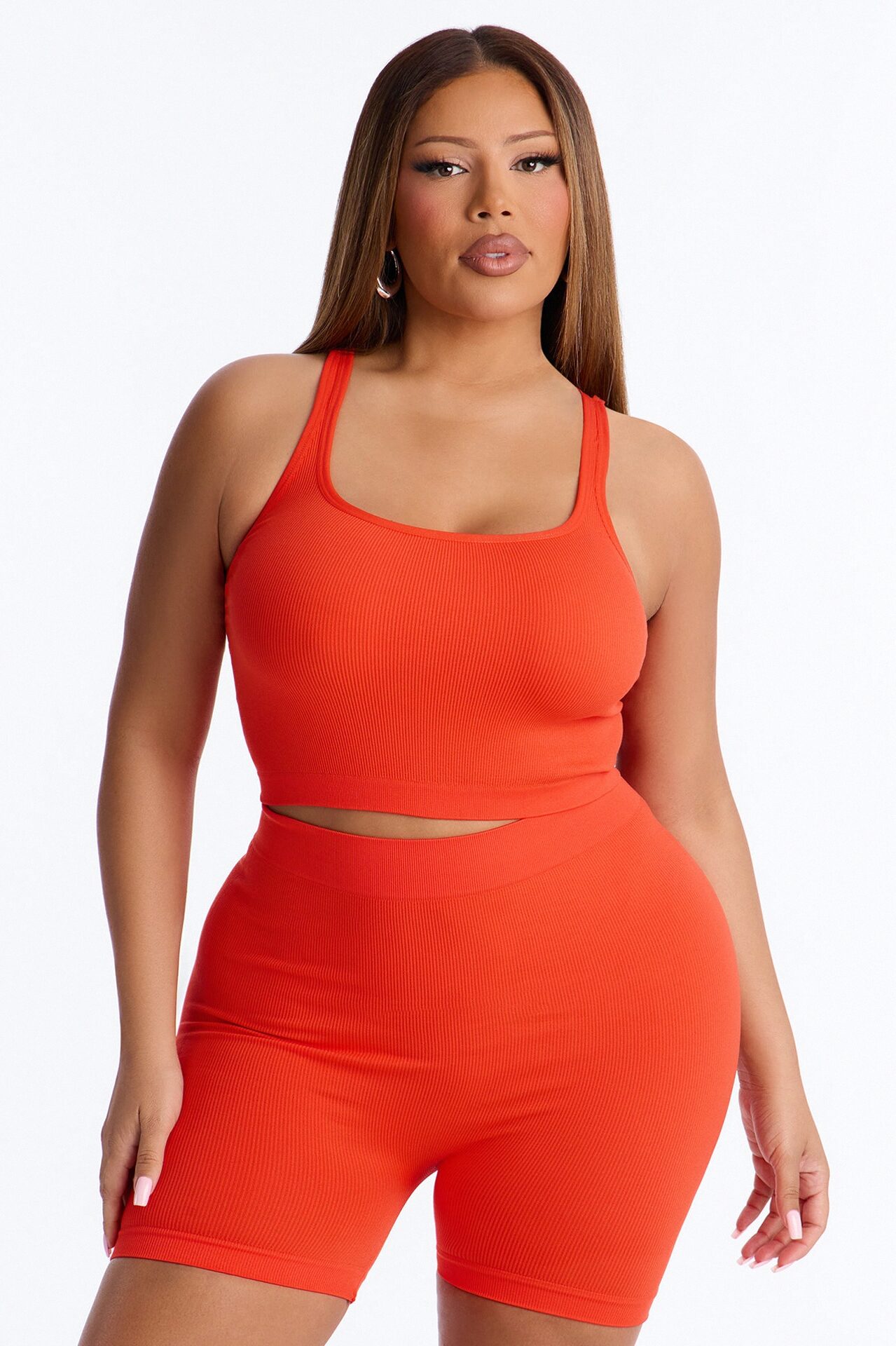 Core Power Seamless Biker Short Set - Tomato Red