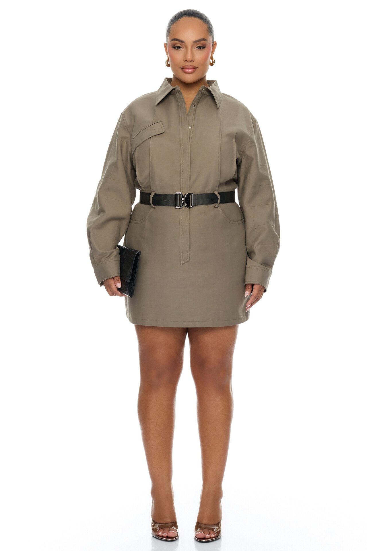 Morgan Belted Cargo Mini Dress - Olive