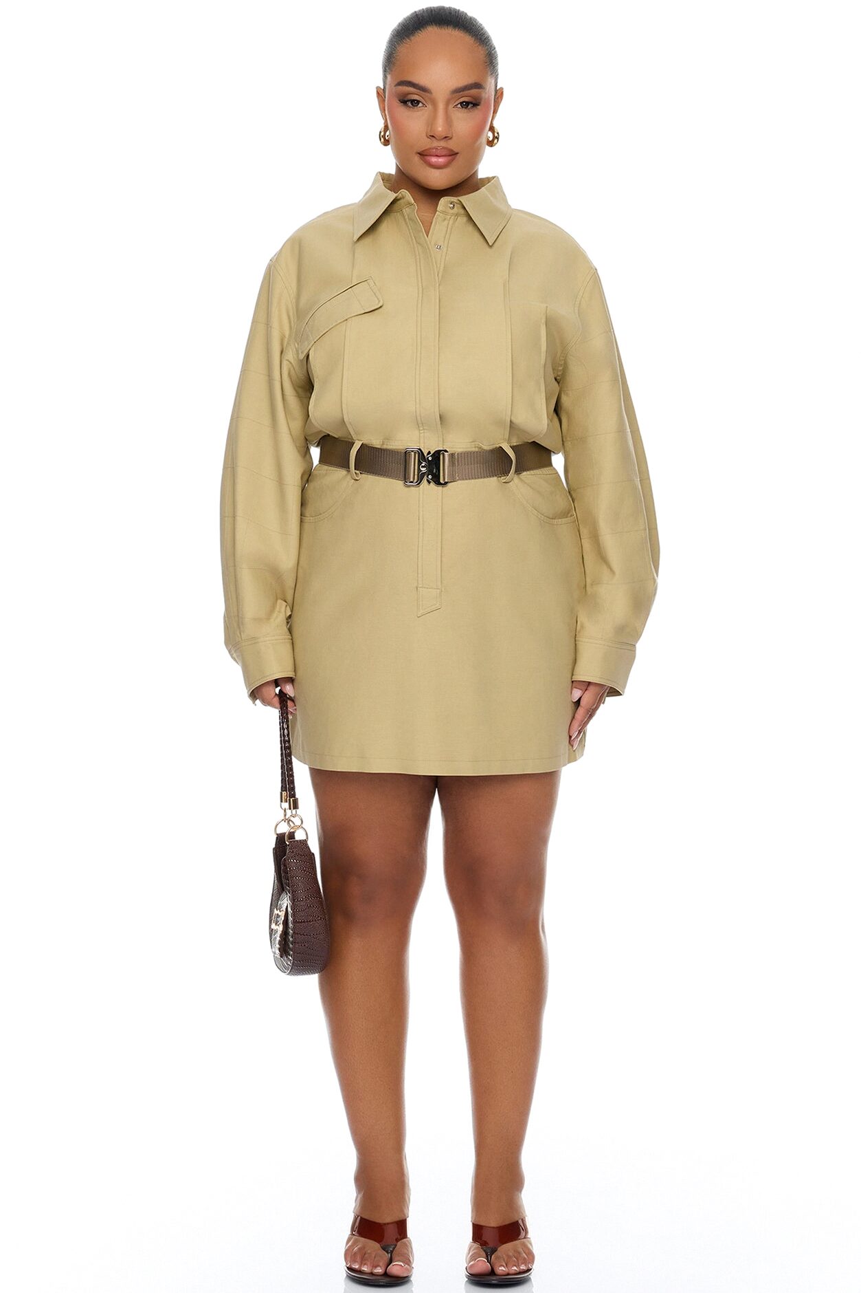 Morgan Belted Cargo Mini Dress - Taupe