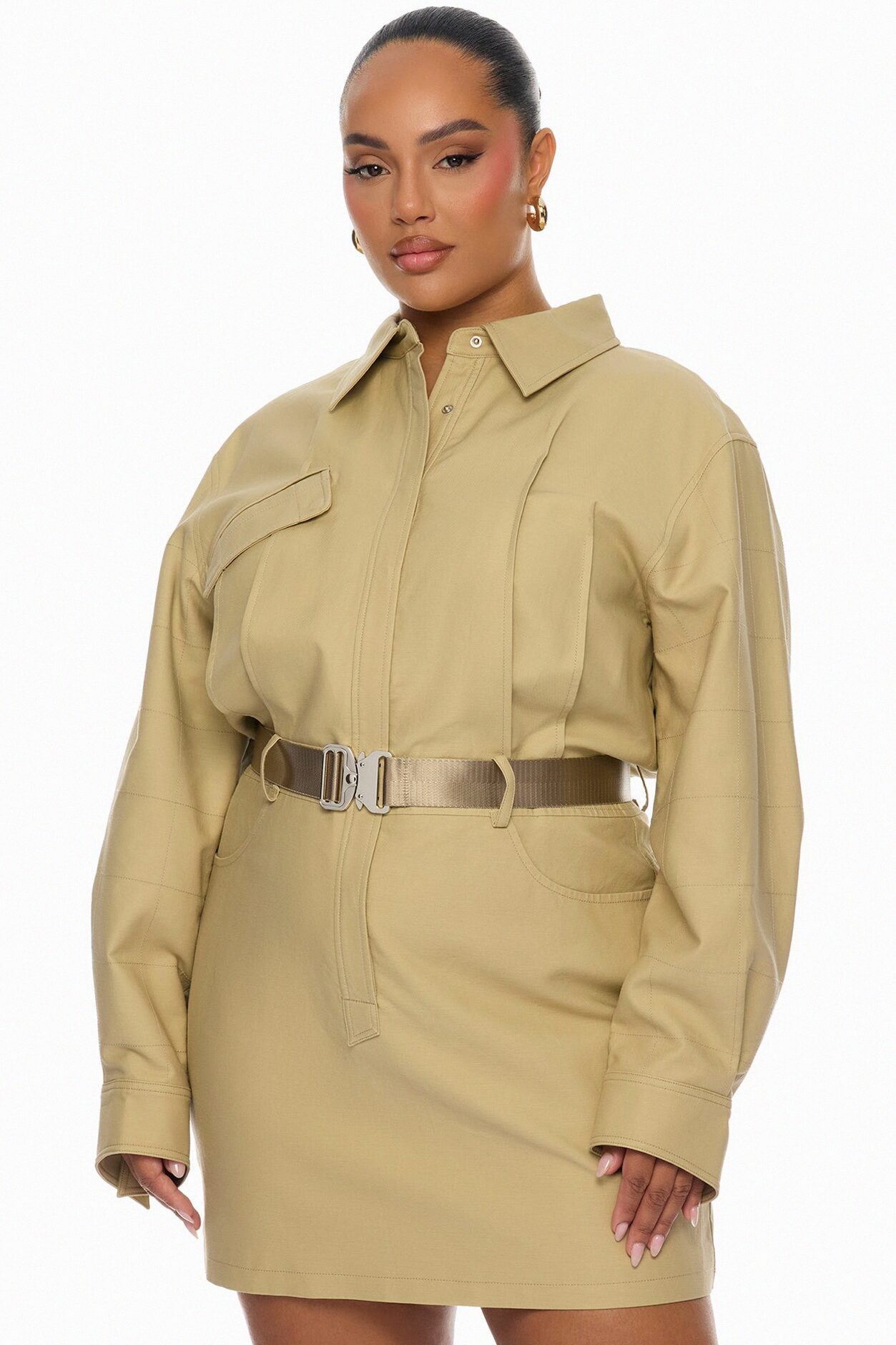 Morgan Belted Cargo Mini Dress - Taupe