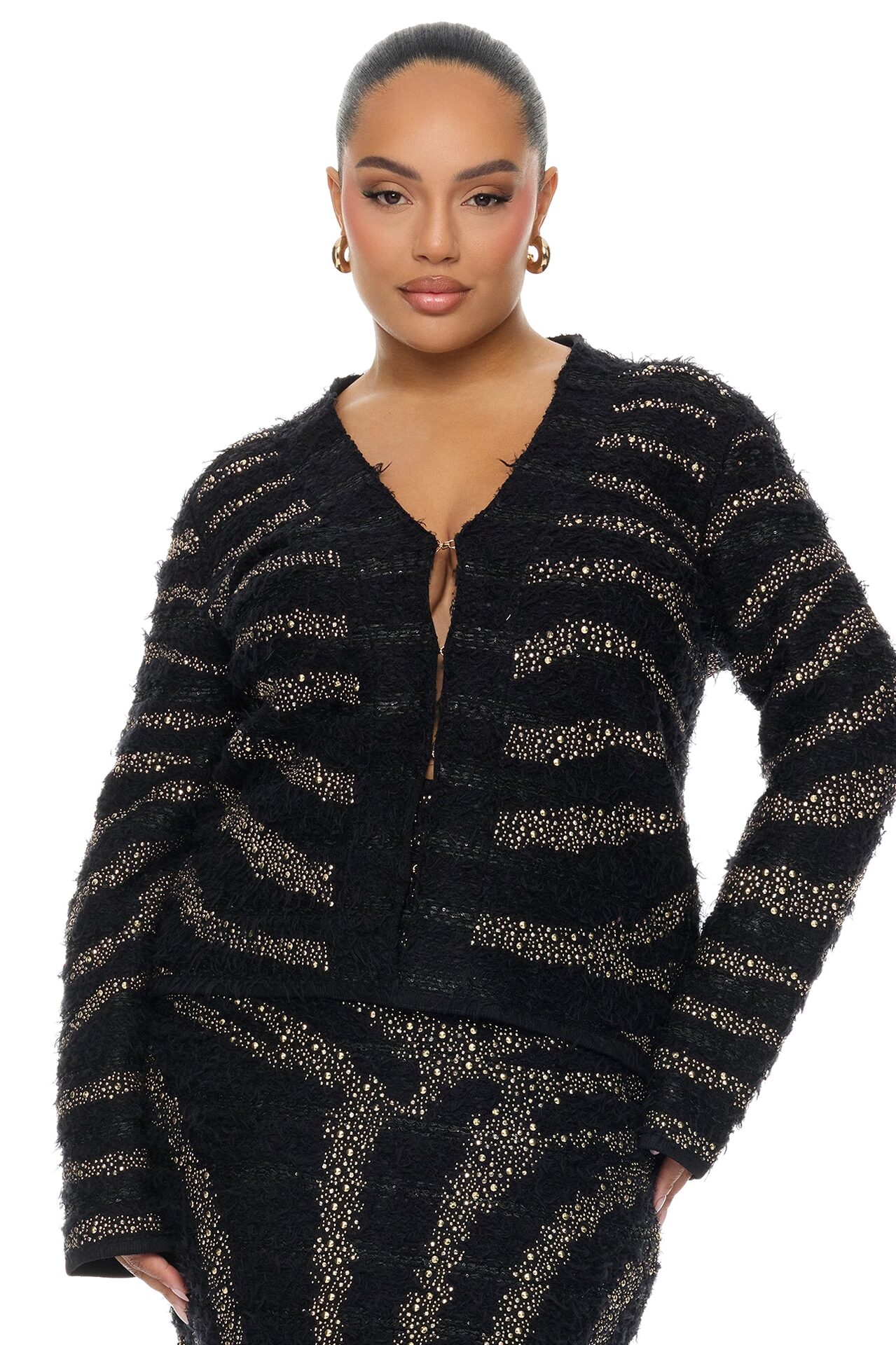 Meagan Embellished Tweed Jacket - Black