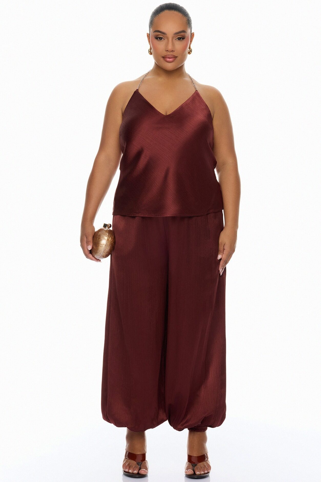 Nicolette Satin Halter Top - Brick Red