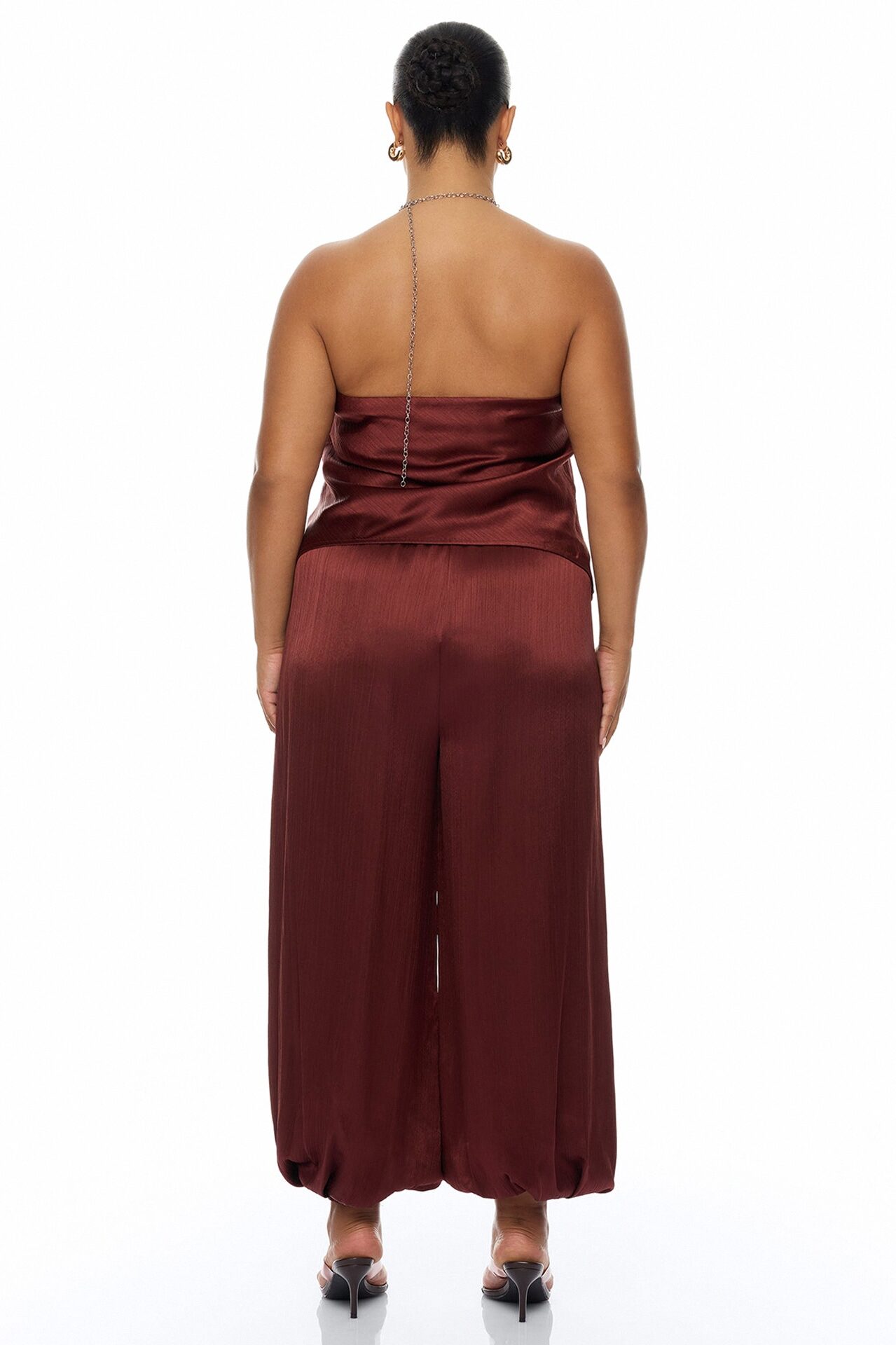 Nicolette Satin Halter Top - Brick Red