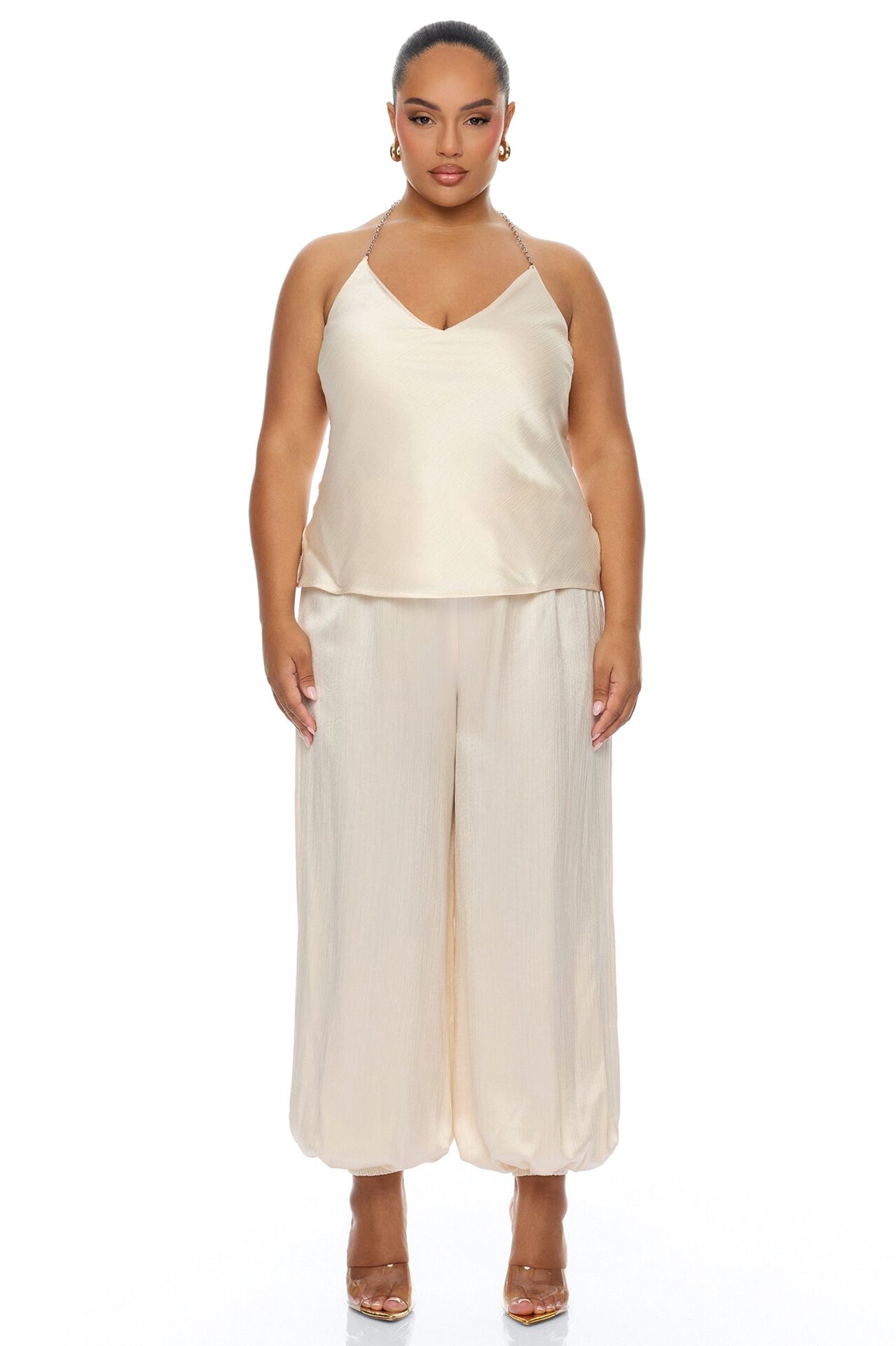 Nicolette Satin Halter Top - Champagne