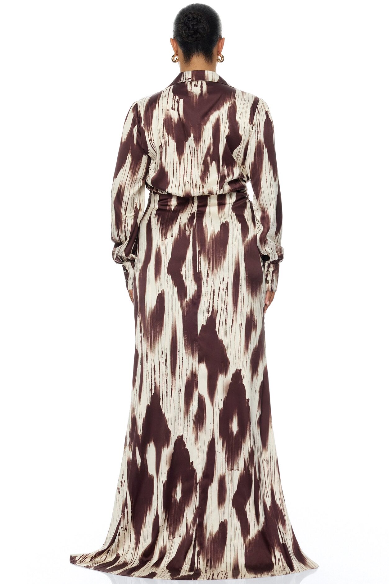 Sashira Collared Satin Maxi Dress - Brown/combo