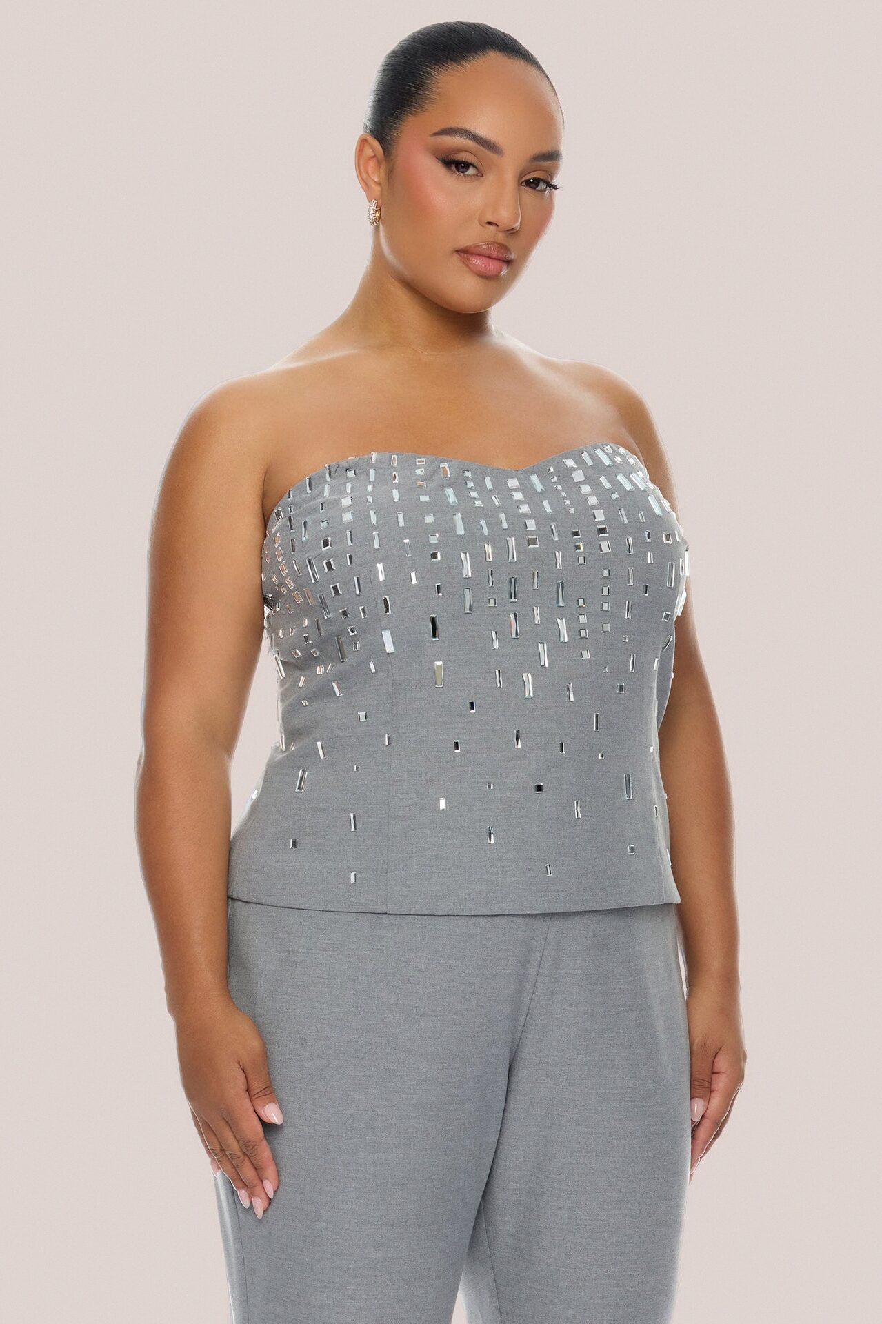 Standout Moment Rhinestone Pant Set - Grey