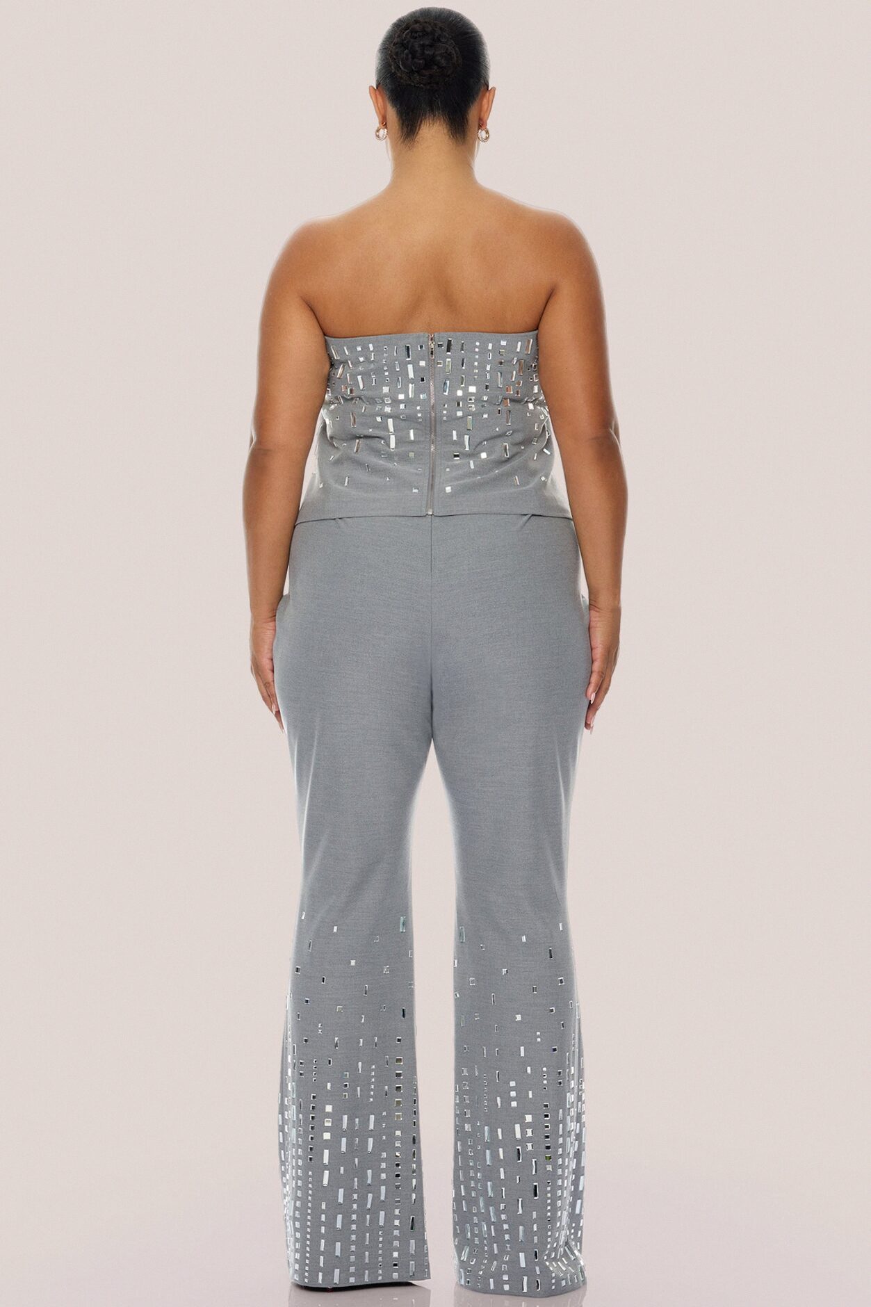 Standout Moment Rhinestone Pant Set - Grey