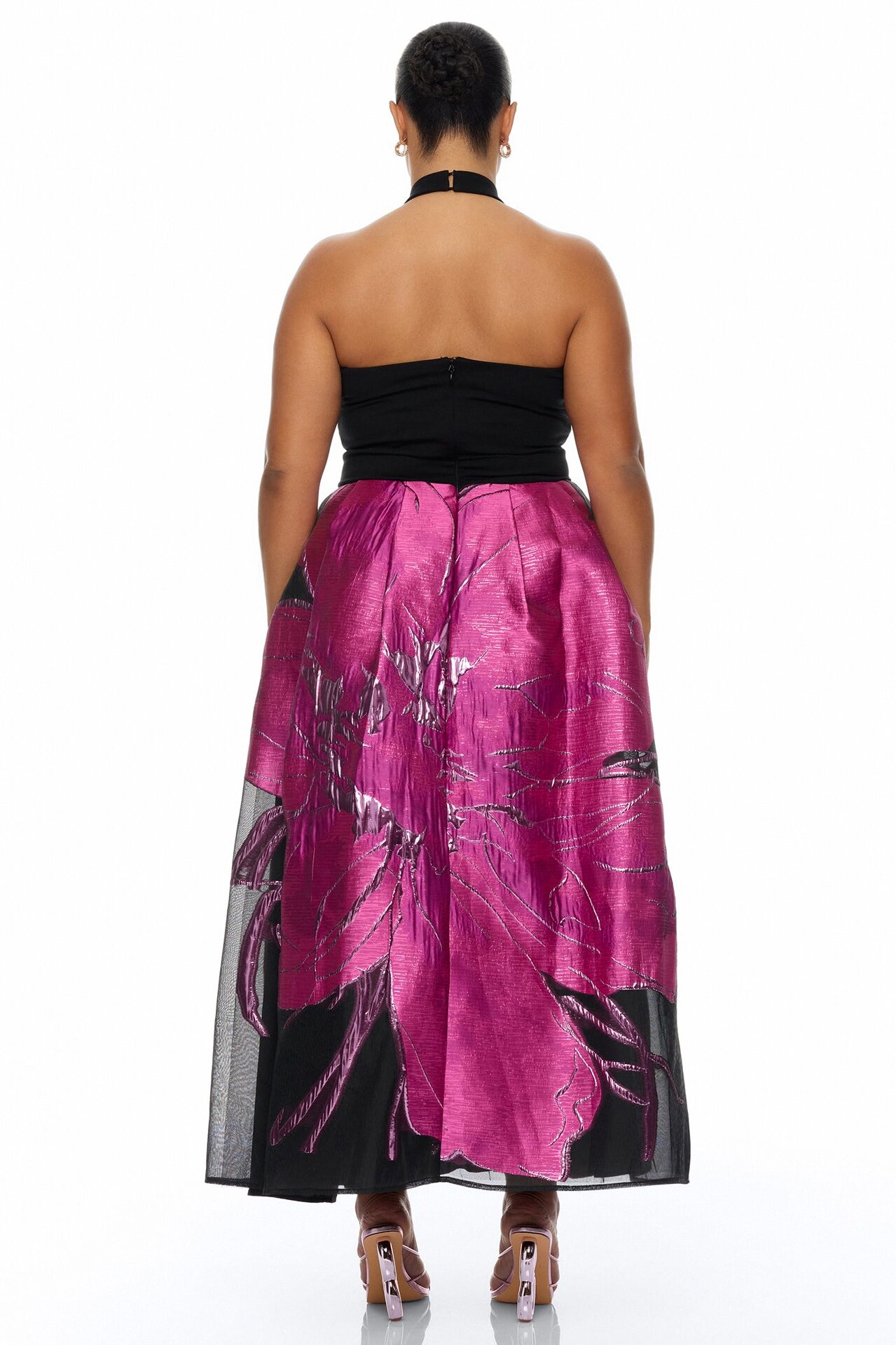 Tea Party Halter Jacquard Maxi Dress - Magenta/combo