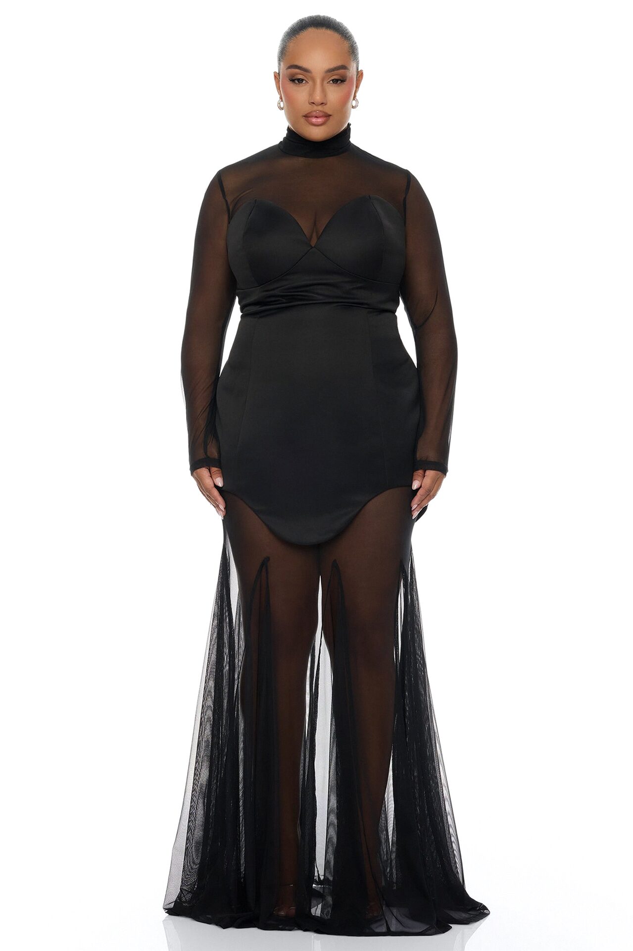 Serene 2 Piece Mesh Maxi Dress Set - Black