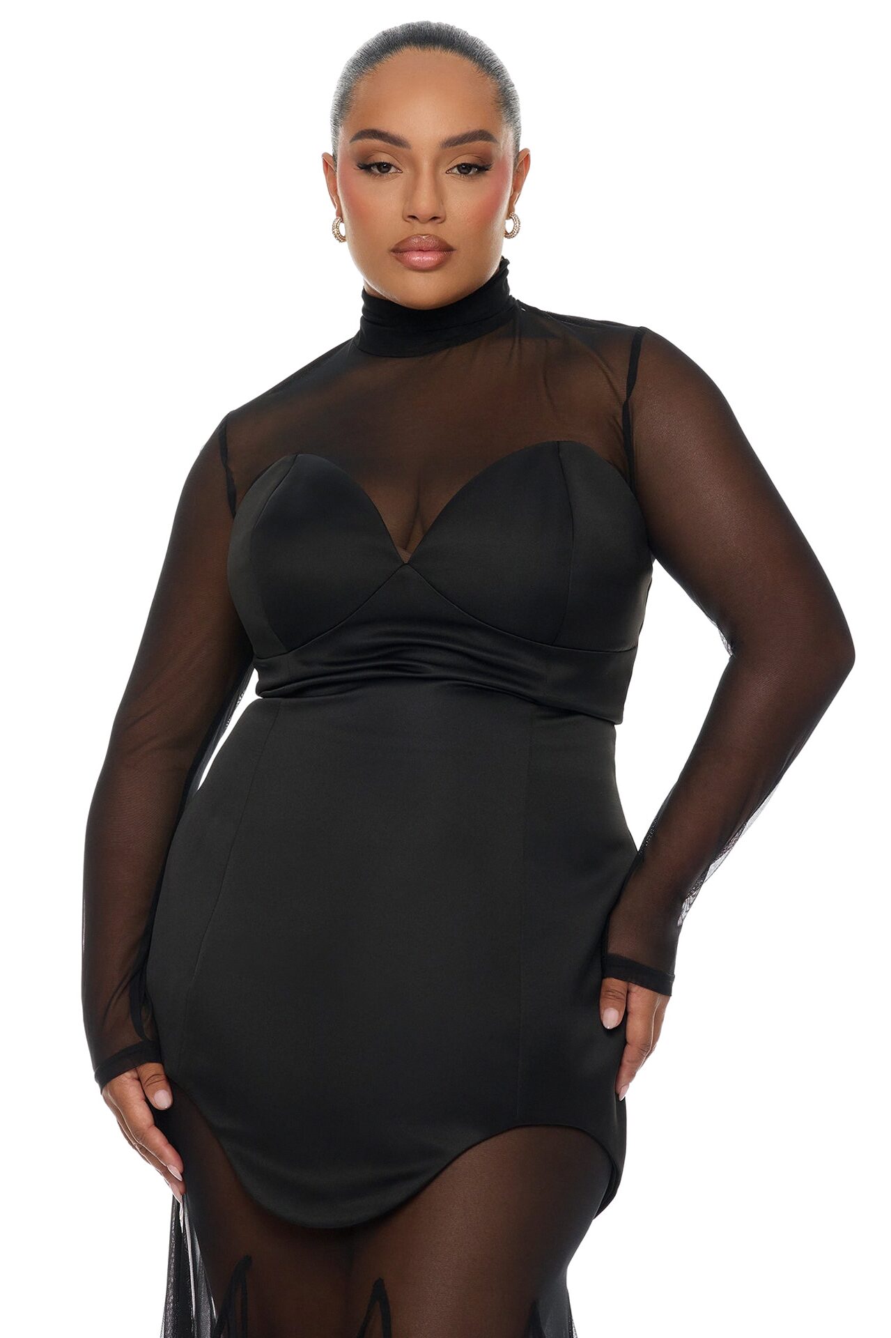 Serene 2 Piece Mesh Maxi Dress Set - Black