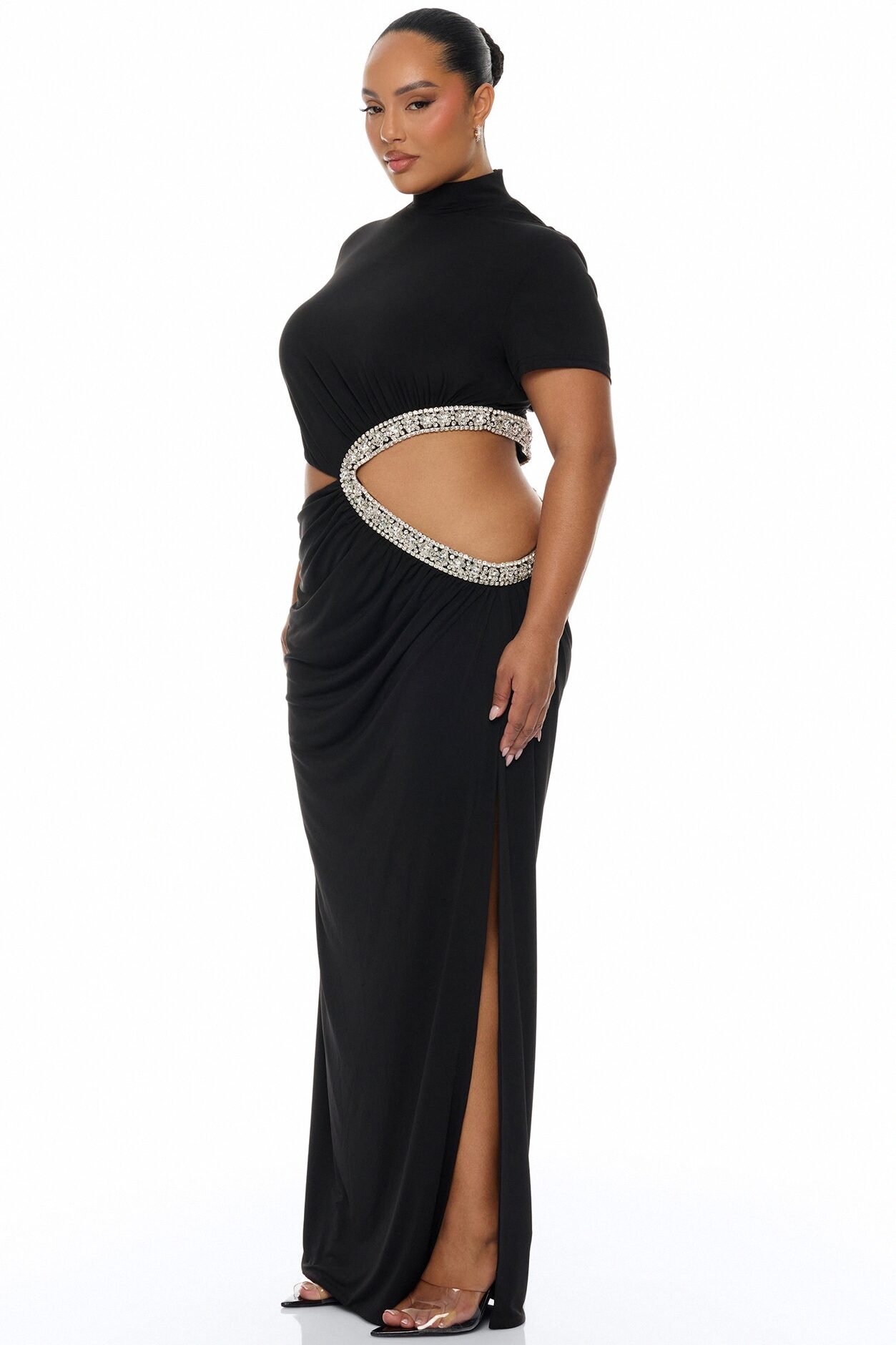 Lola Cut Out Rhinestone Maxi Dress - Black