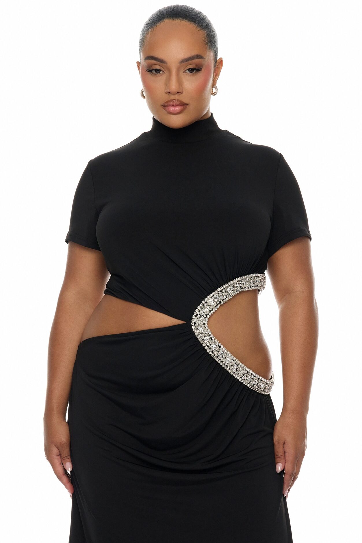 Lola Cut Out Rhinestone Maxi Dress - Black