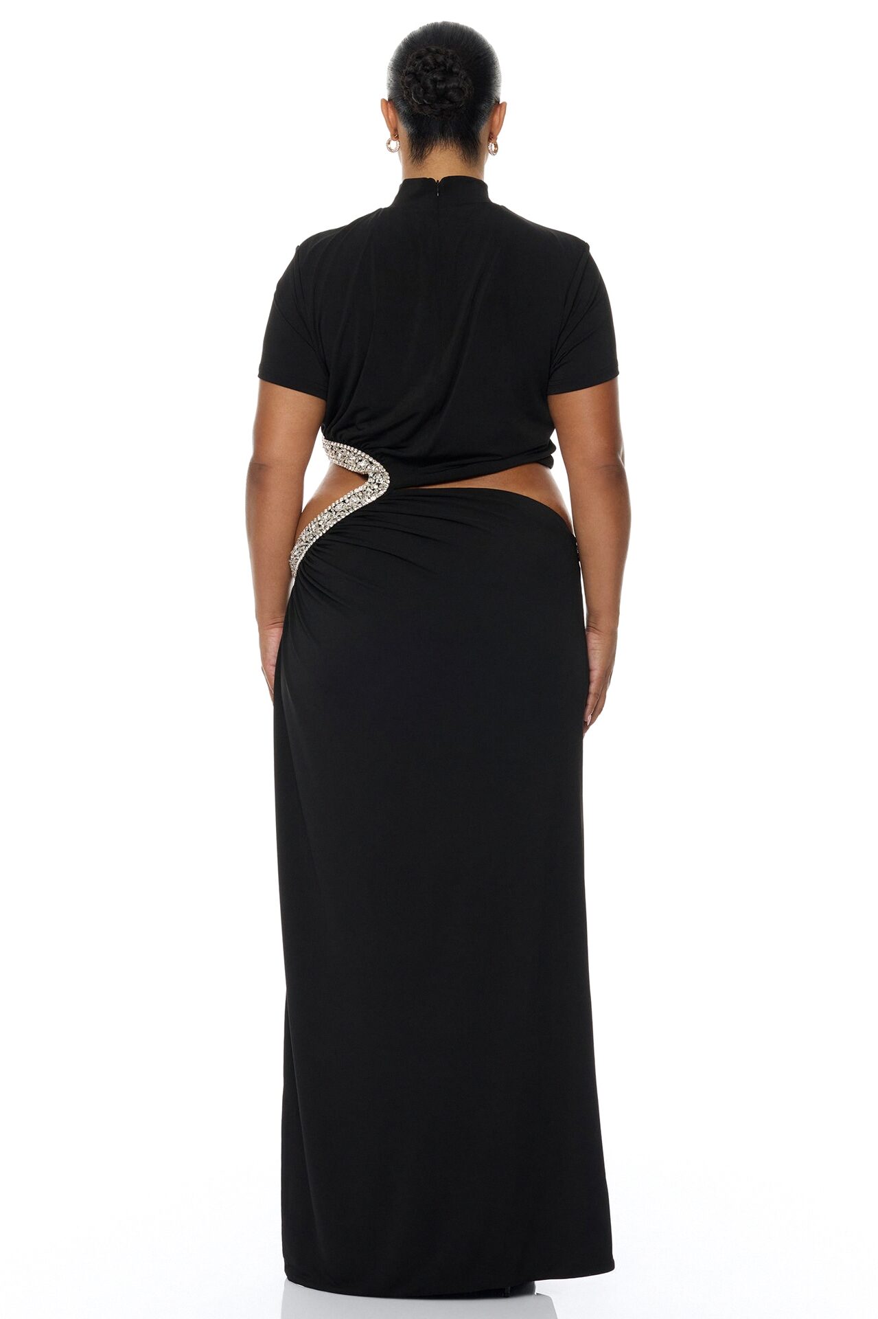 Lola Cut Out Rhinestone Maxi Dress - Black