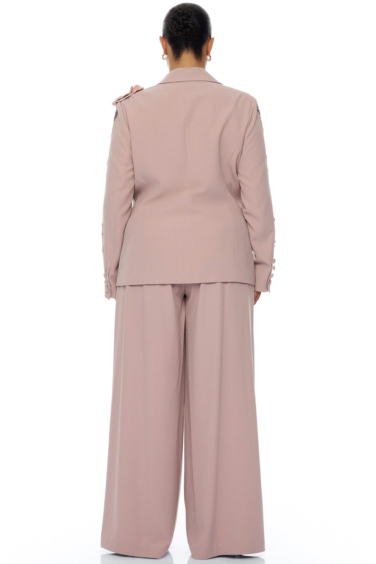 Indie Embellished Blazer Pant Set - Mauve