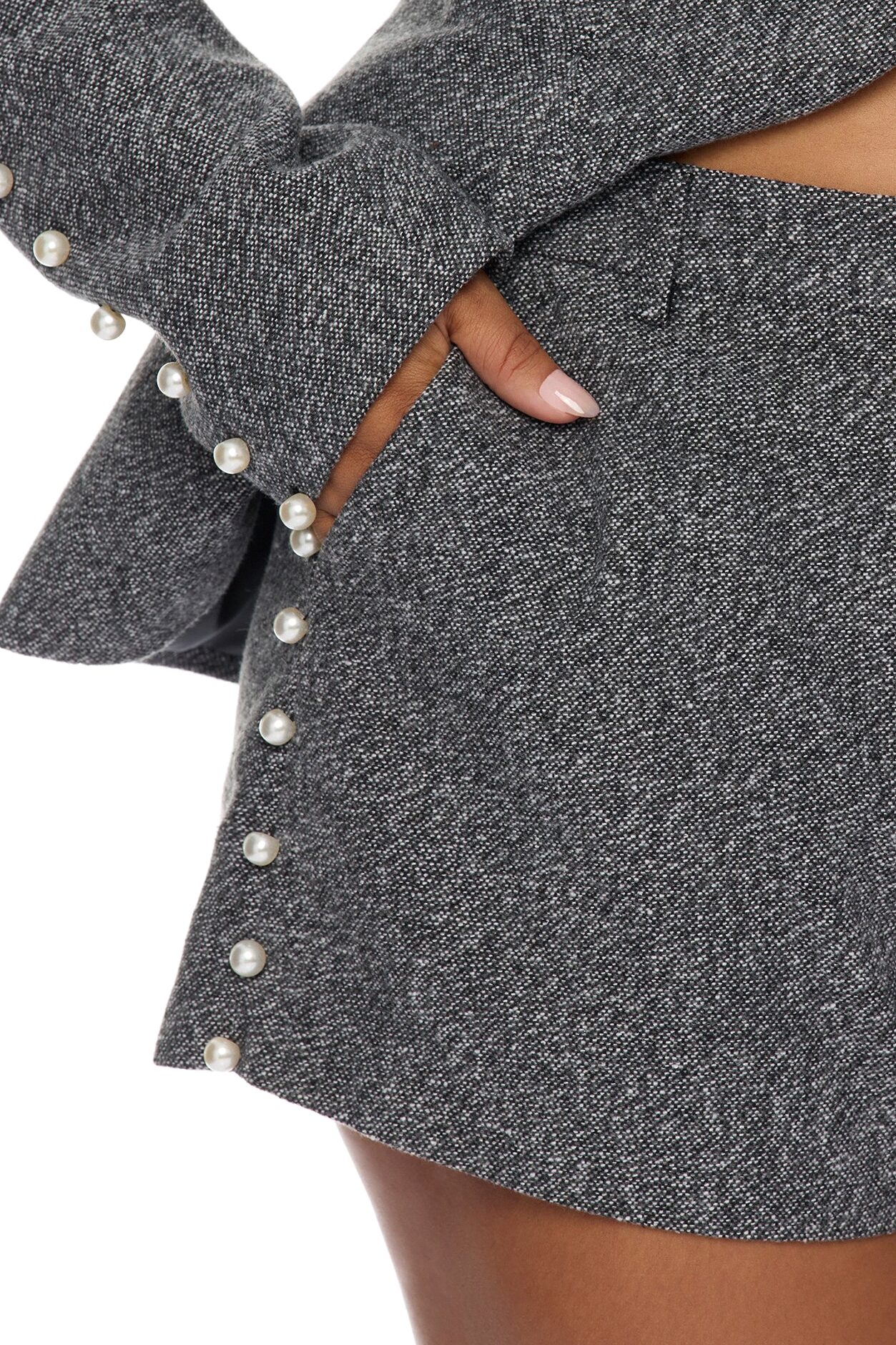 Monet Pearl Blazer Short Set - Charcoal