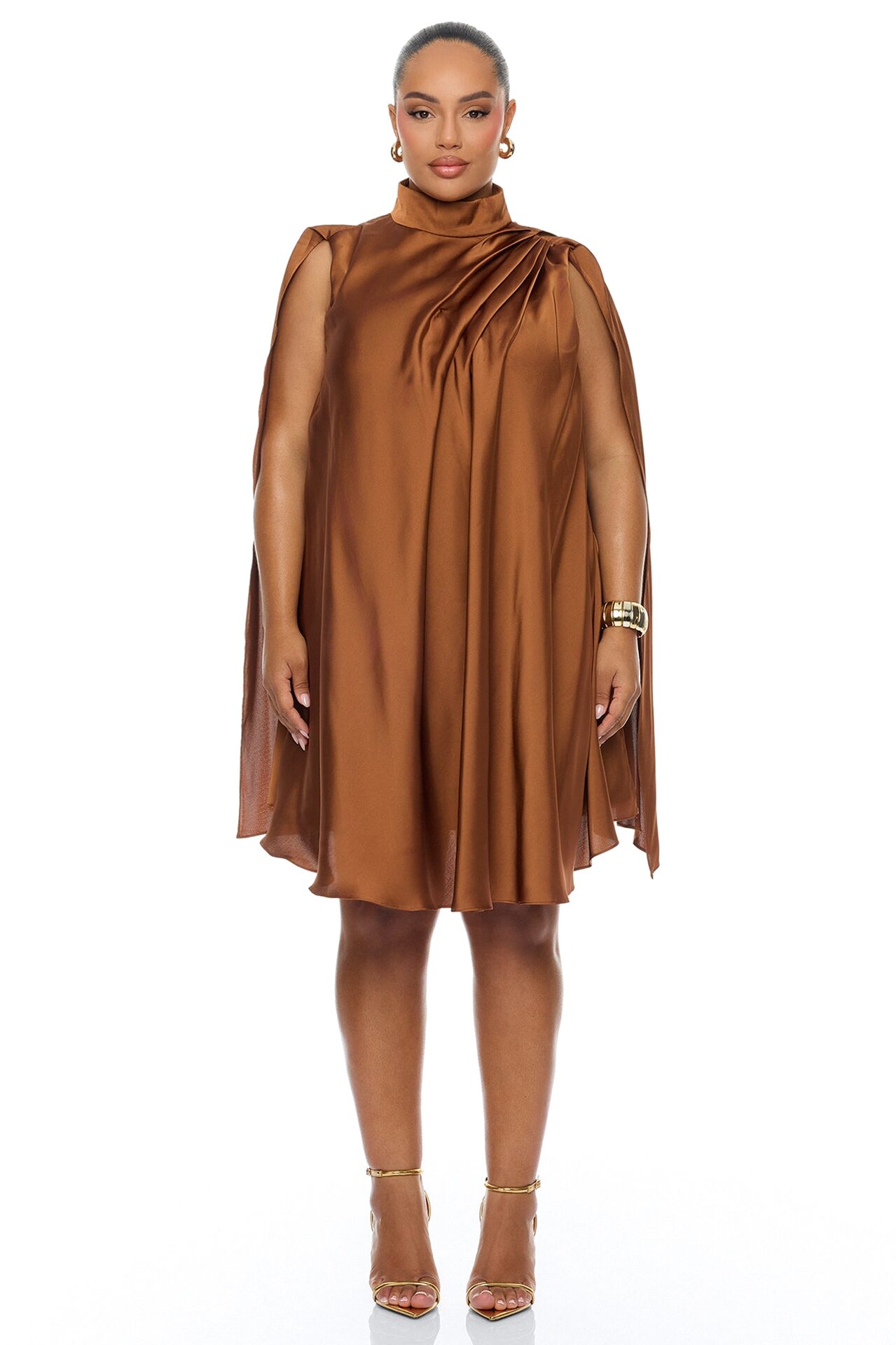 Rachelle Draped Satin Mini Dress - Mocha