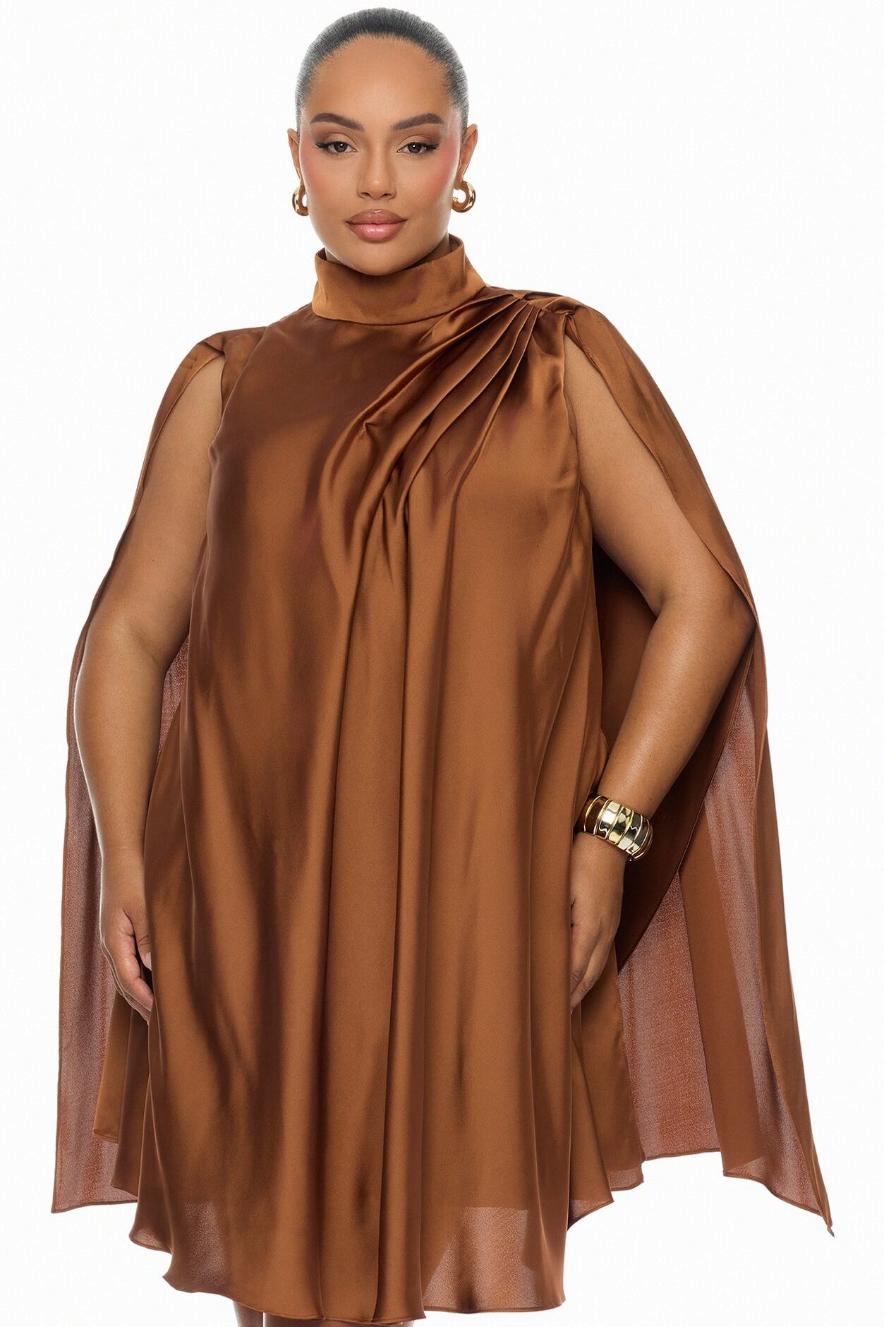 Rachelle Draped Satin Mini Dress - Mocha