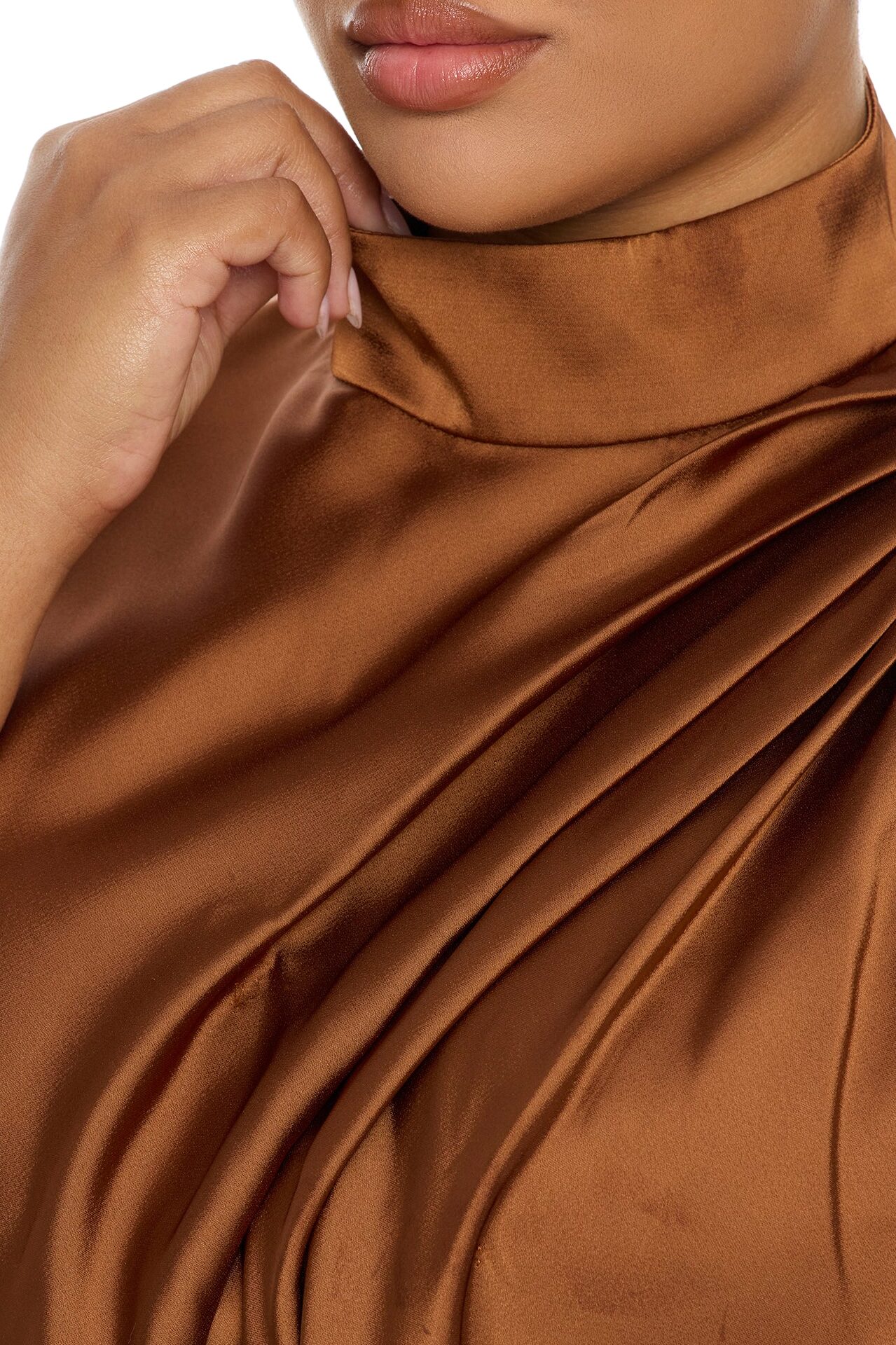 Rachelle Draped Satin Mini Dress - Mocha