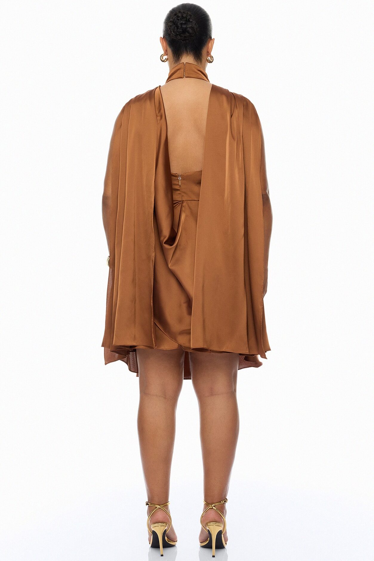 Rachelle Draped Satin Mini Dress - Mocha