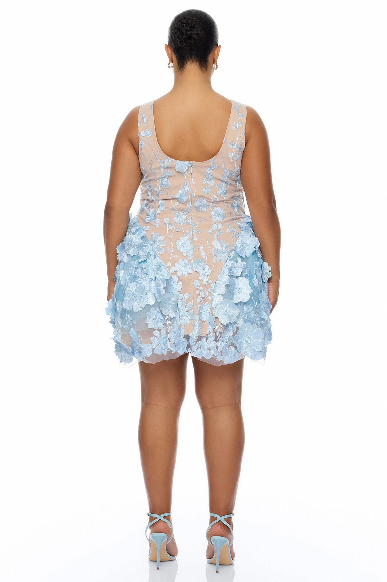 Garden Grace Floral Embroidered Mini Dress - Light Blue