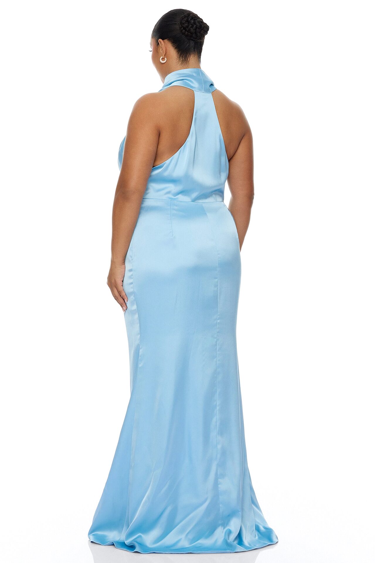 Laena Satin Draped Maxi Dress - Light Blue