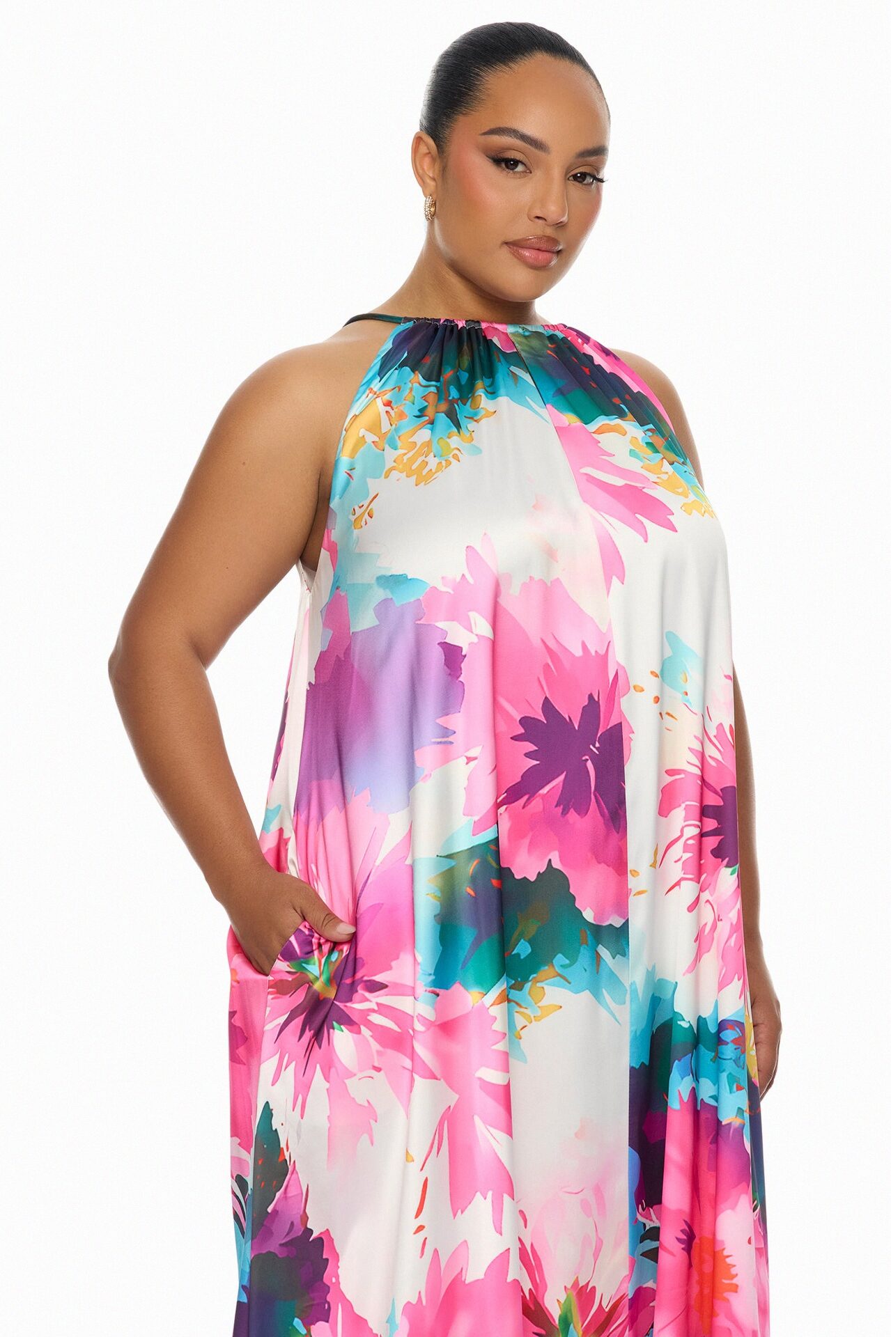 Trinity Kaftan Satin Maxi Dress - Pink/combo