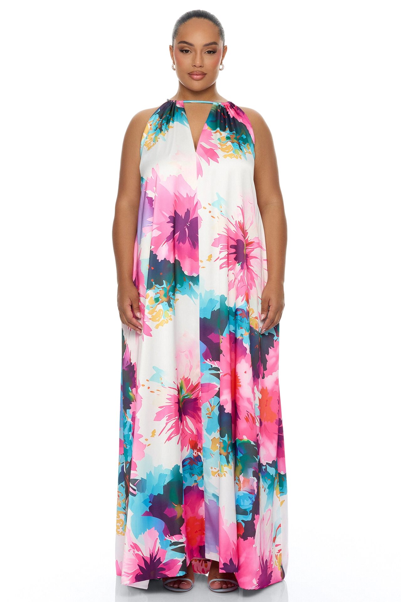 Trinity Kaftan Satin Maxi Dress - Pink/combo
