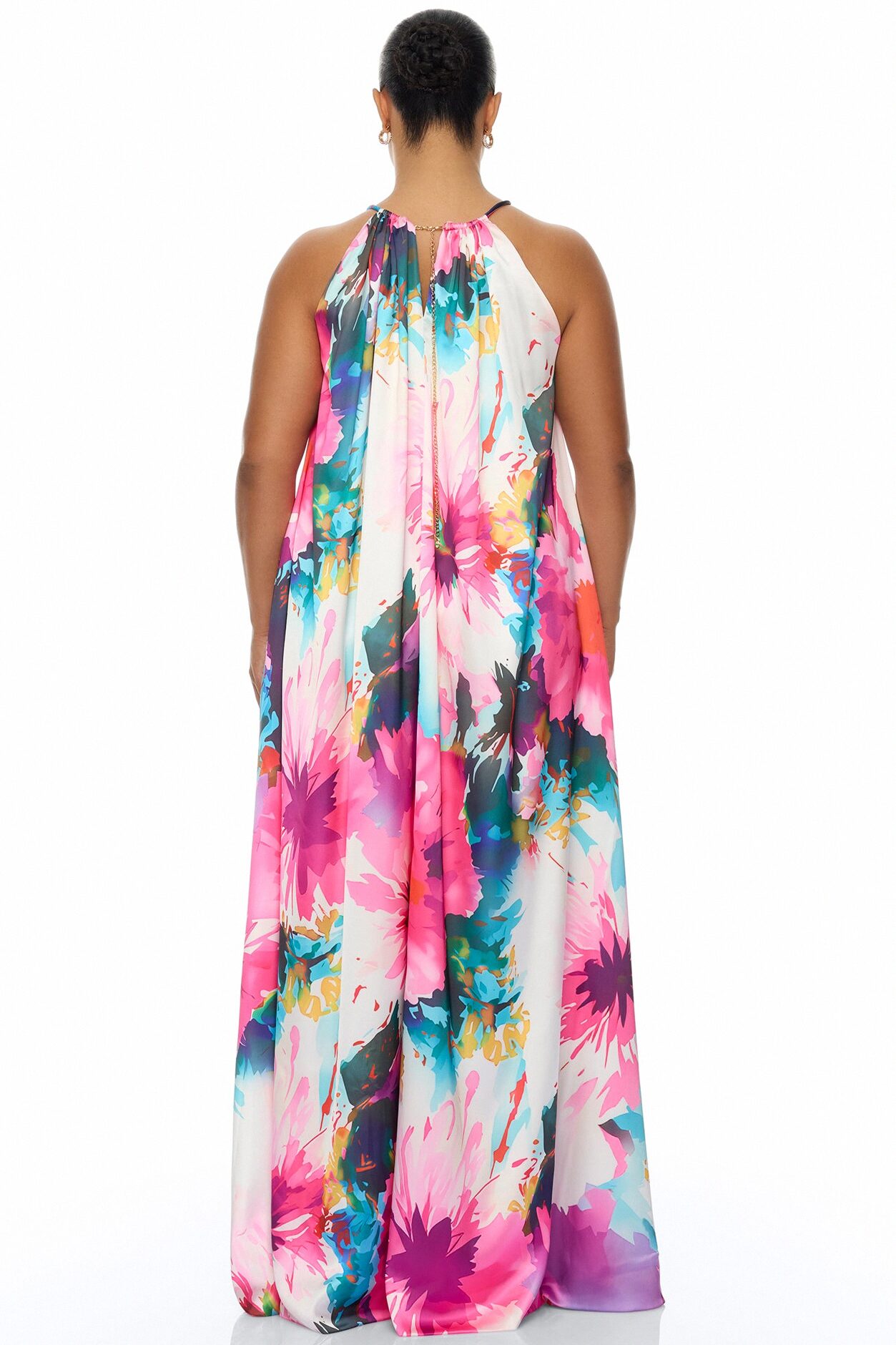 Trinity Kaftan Satin Maxi Dress - Pink/combo