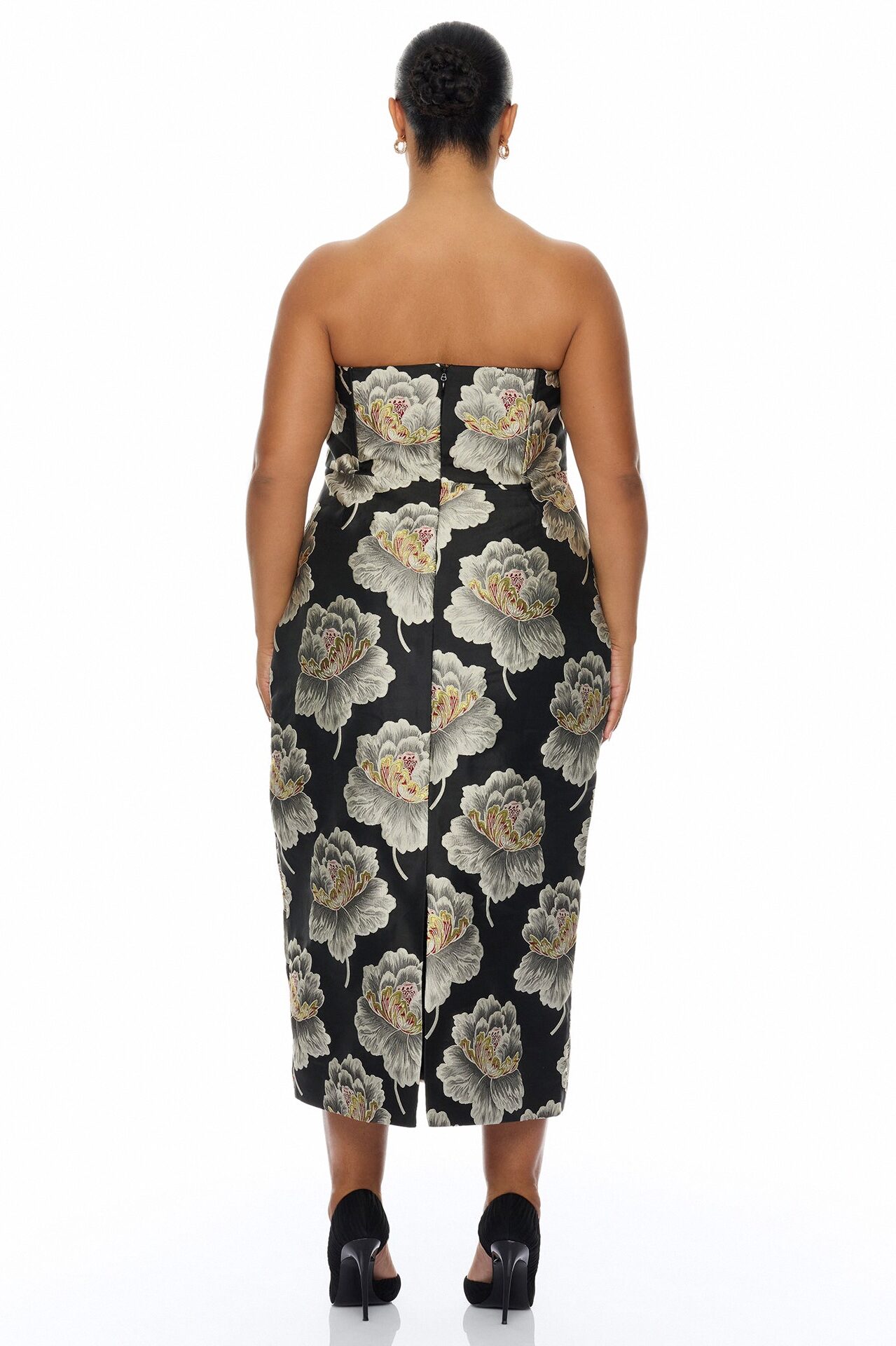 Fiora Strapless Jacquard Midi Dress - Black/combo
