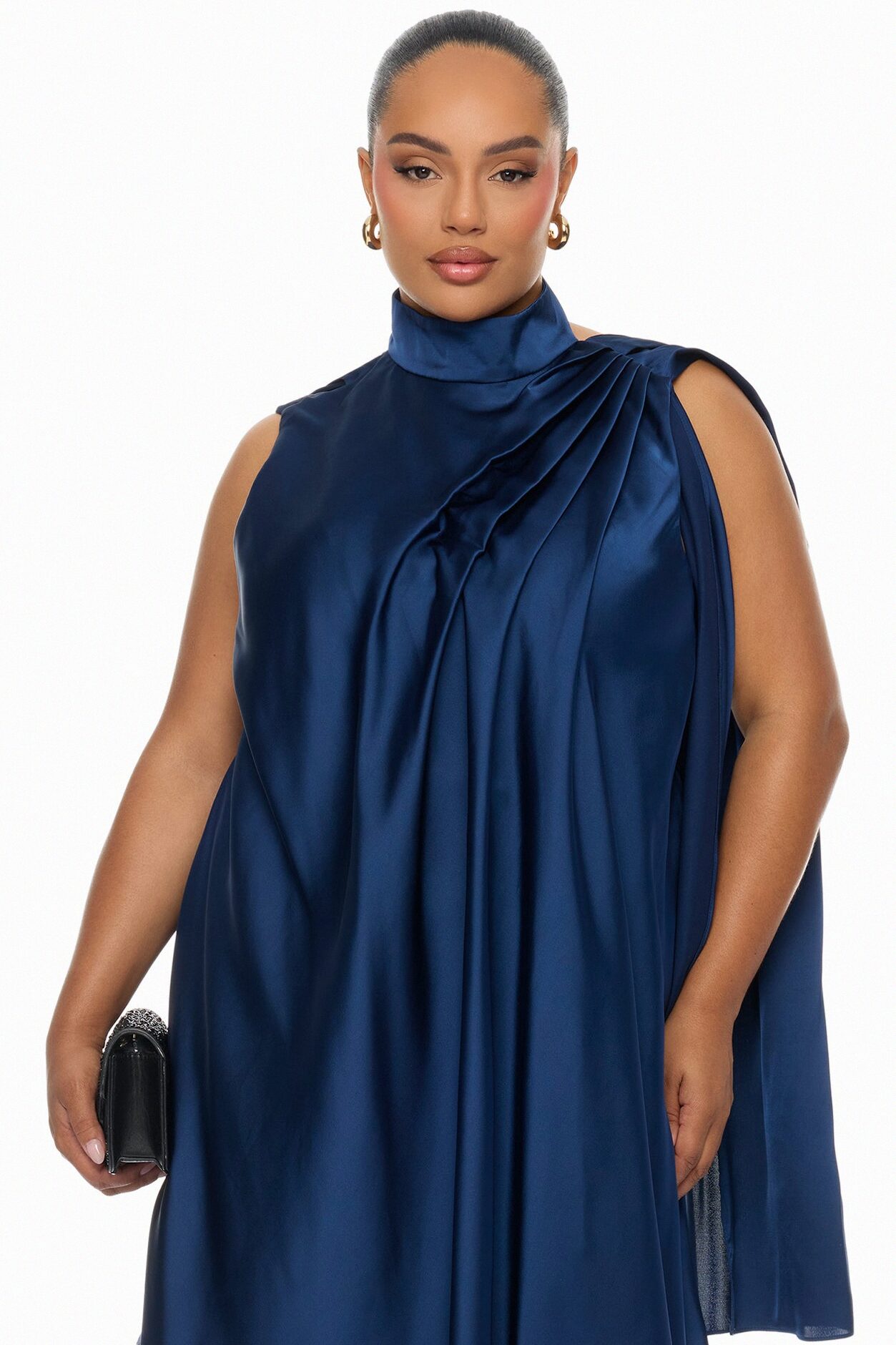 Rachelle Draped Satin Mini Dress - Navy