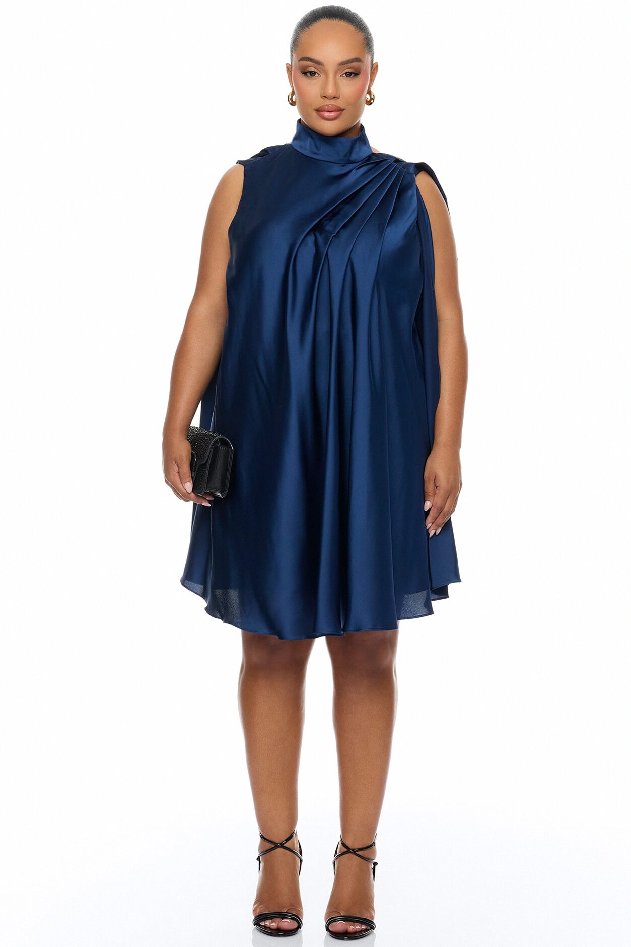 Rachelle Draped Satin Mini Dress - Navy