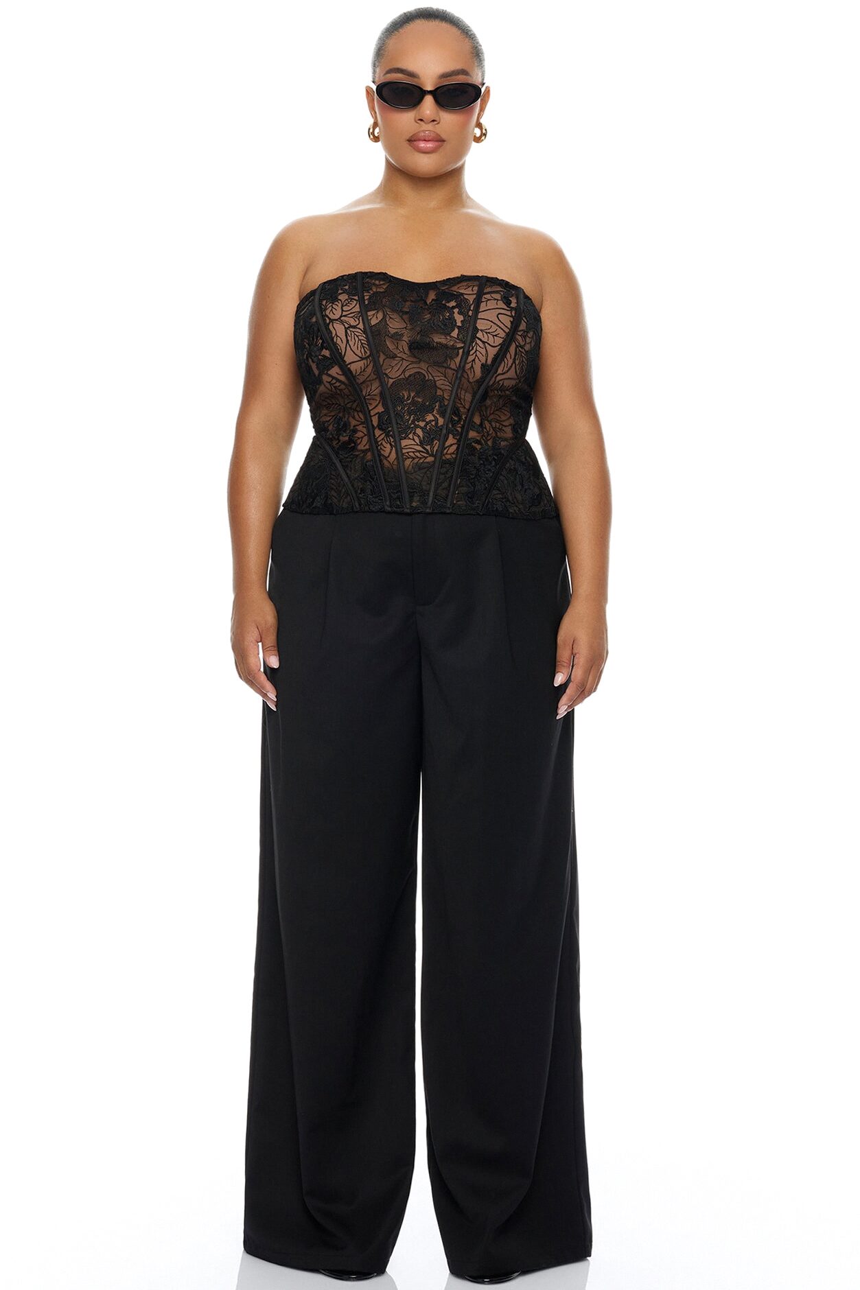 Brenda Lace Corset Pant Set - Black