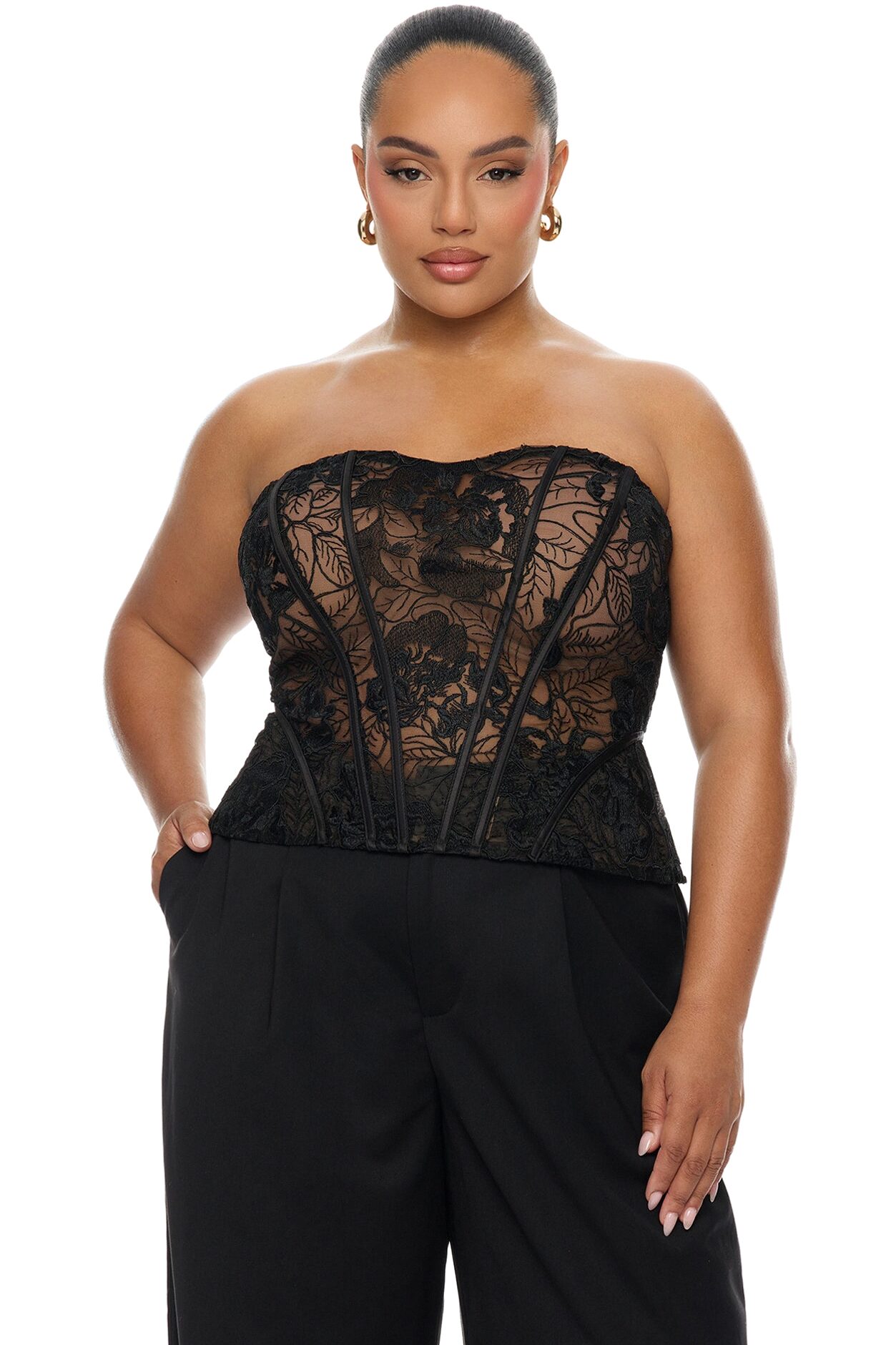 Brenda Lace Corset Pant Set - Black