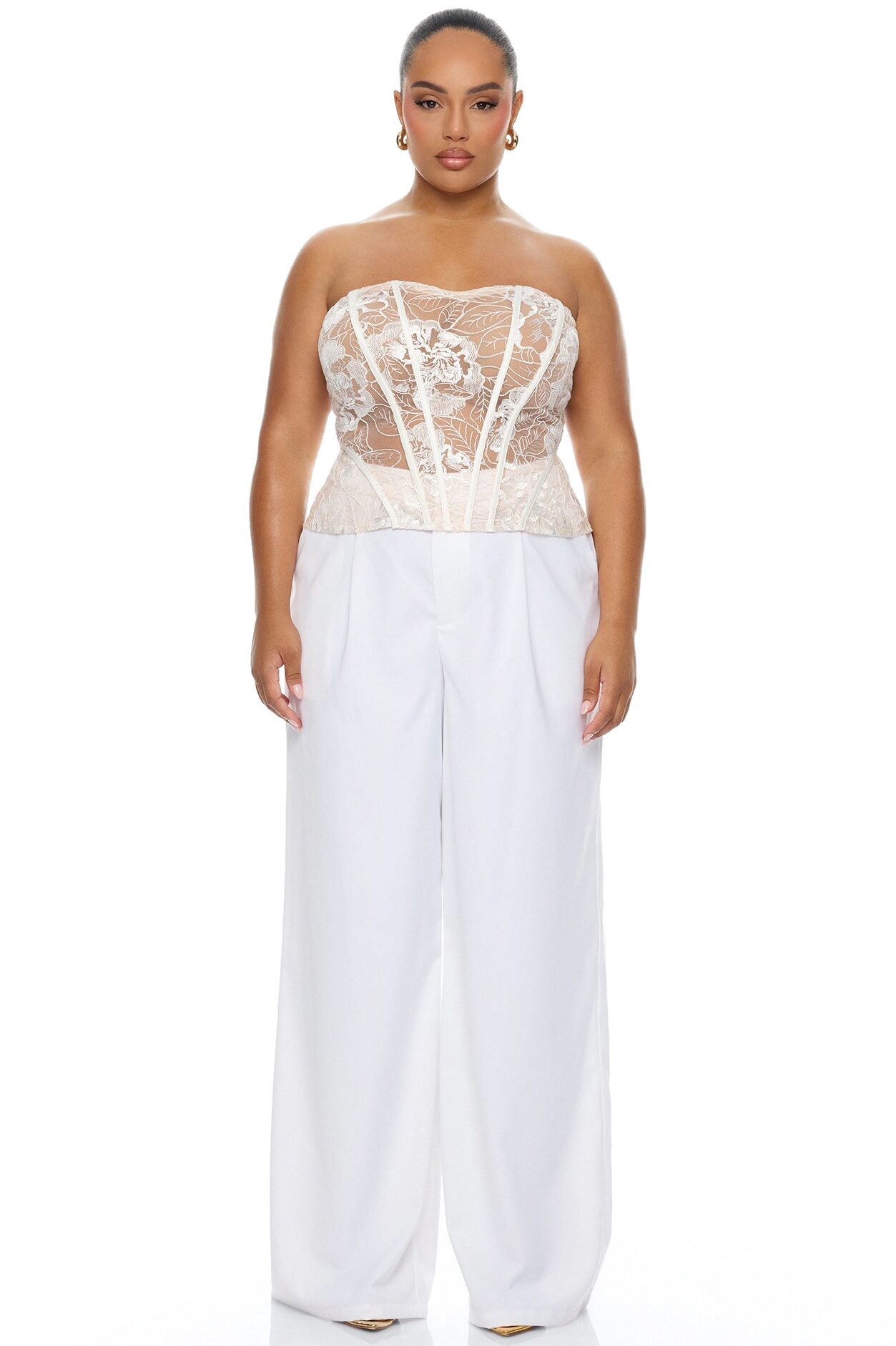 Brenda Lace Corset Pant Set - White