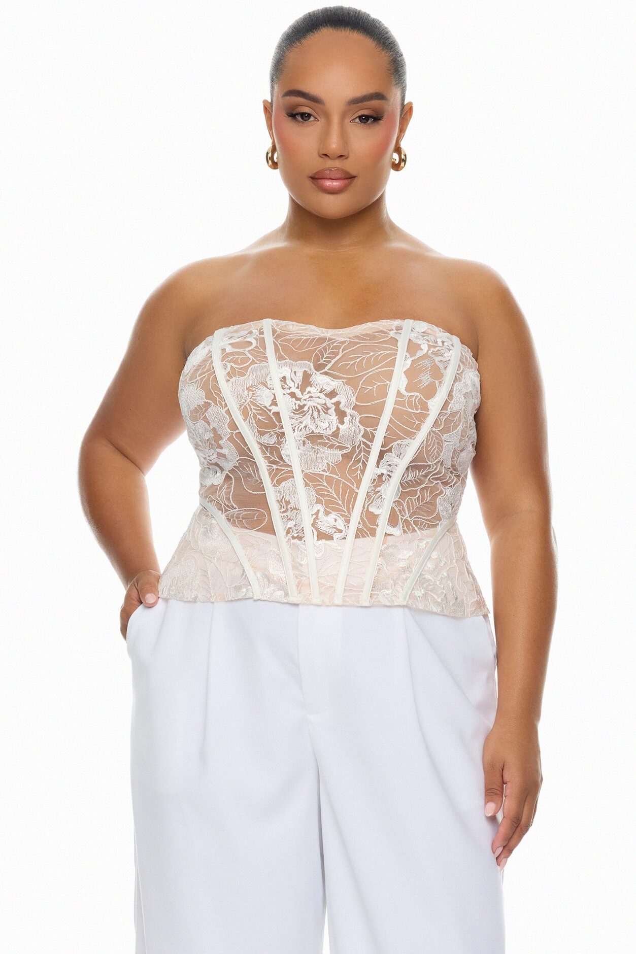 Brenda Lace Corset Pant Set - White