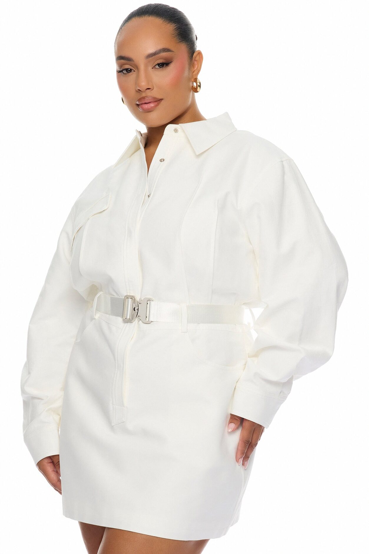 Morgan Belted Cargo Mini Dress - White