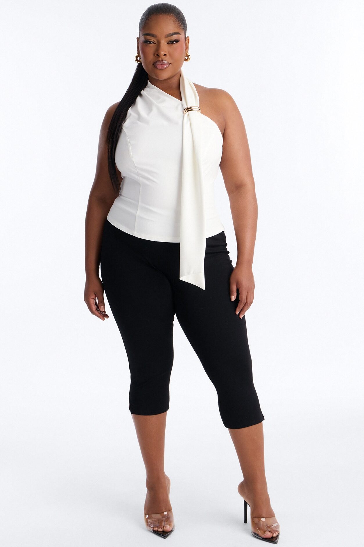No Off Days Hardware Scarf Denim Halter Top - White
