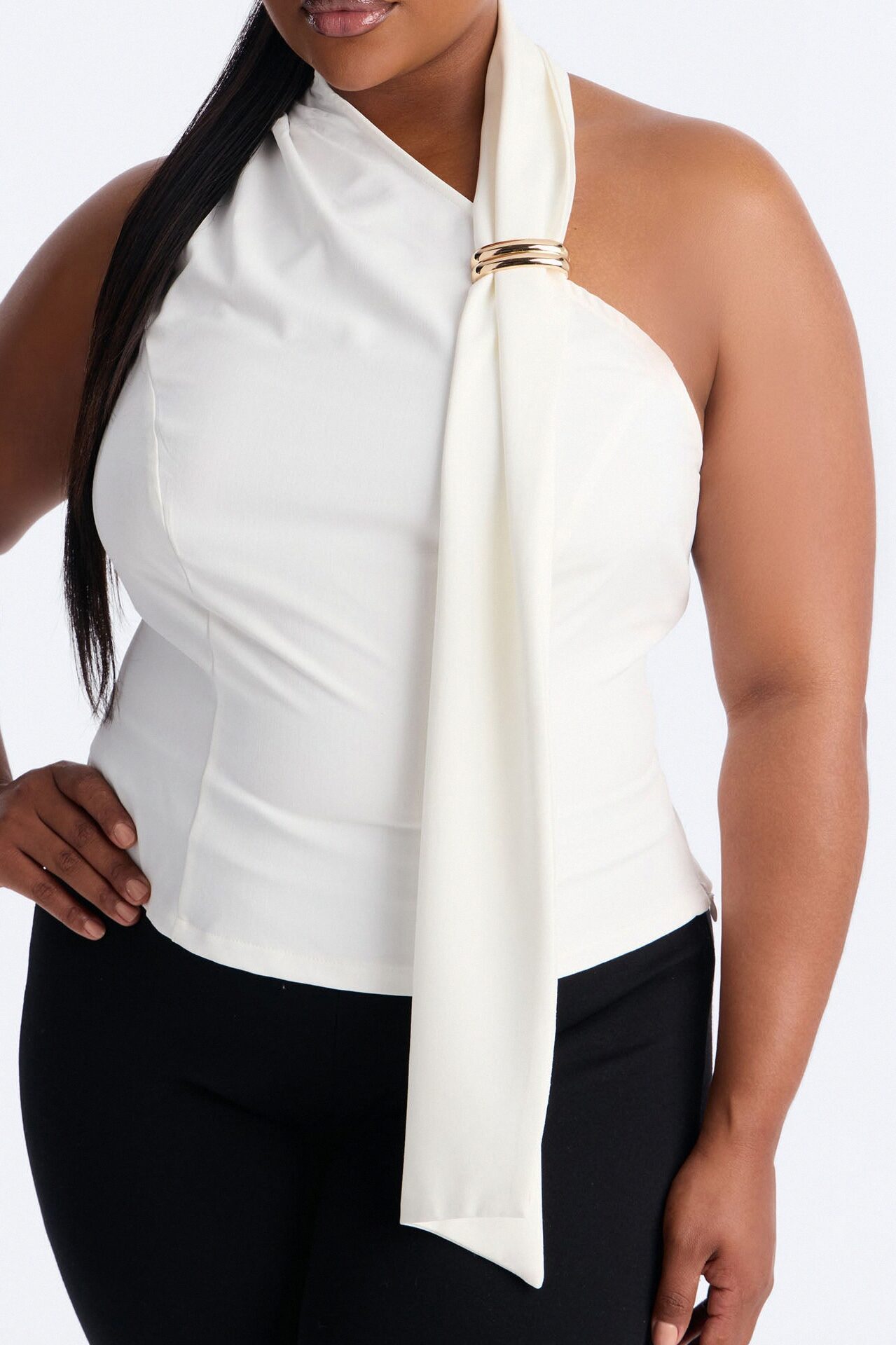 No Off Days Hardware Scarf Denim Halter Top - White