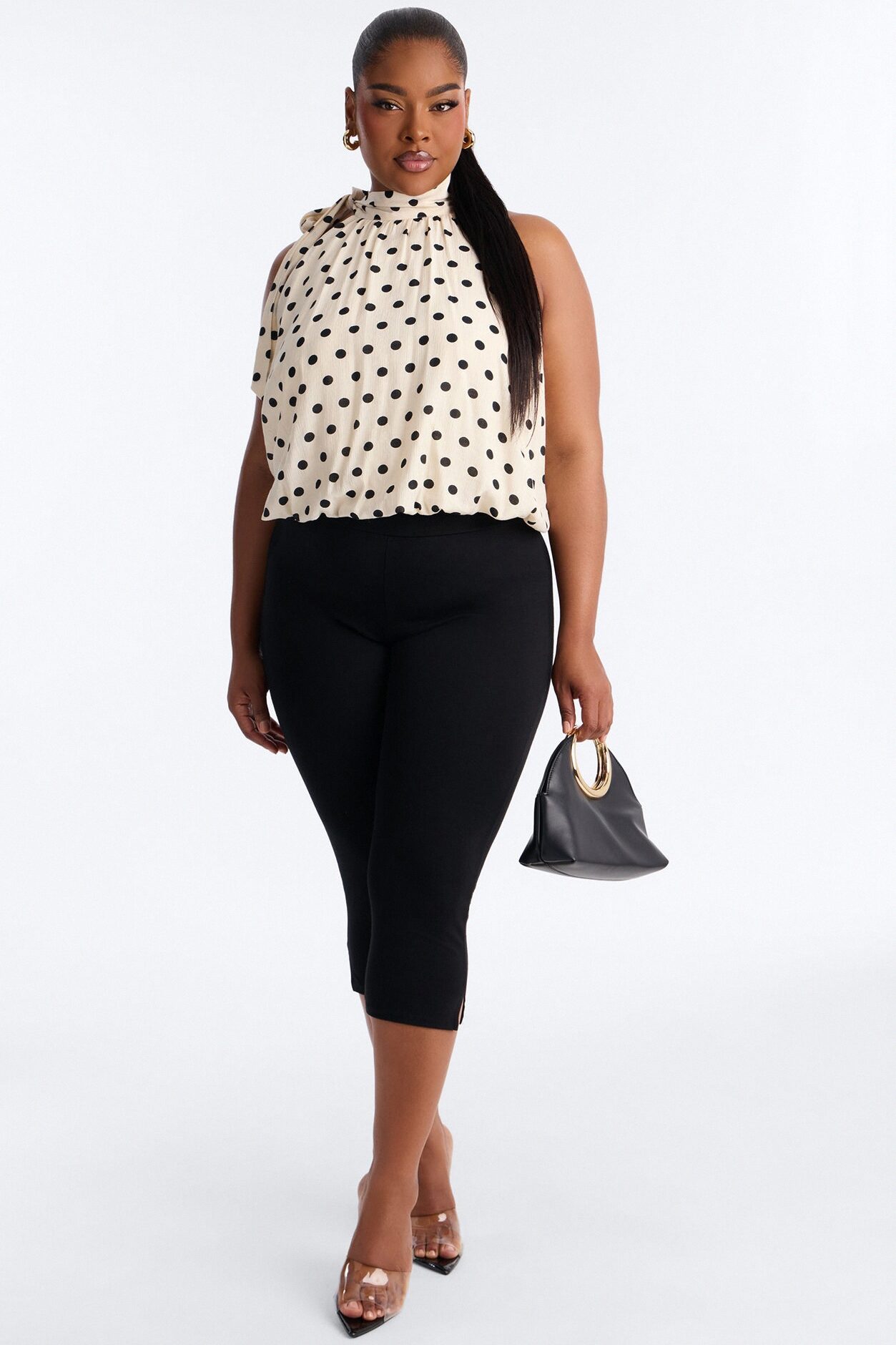 Retro Chic Mock Neck Polka Dot Airflow Top - Cream/combo