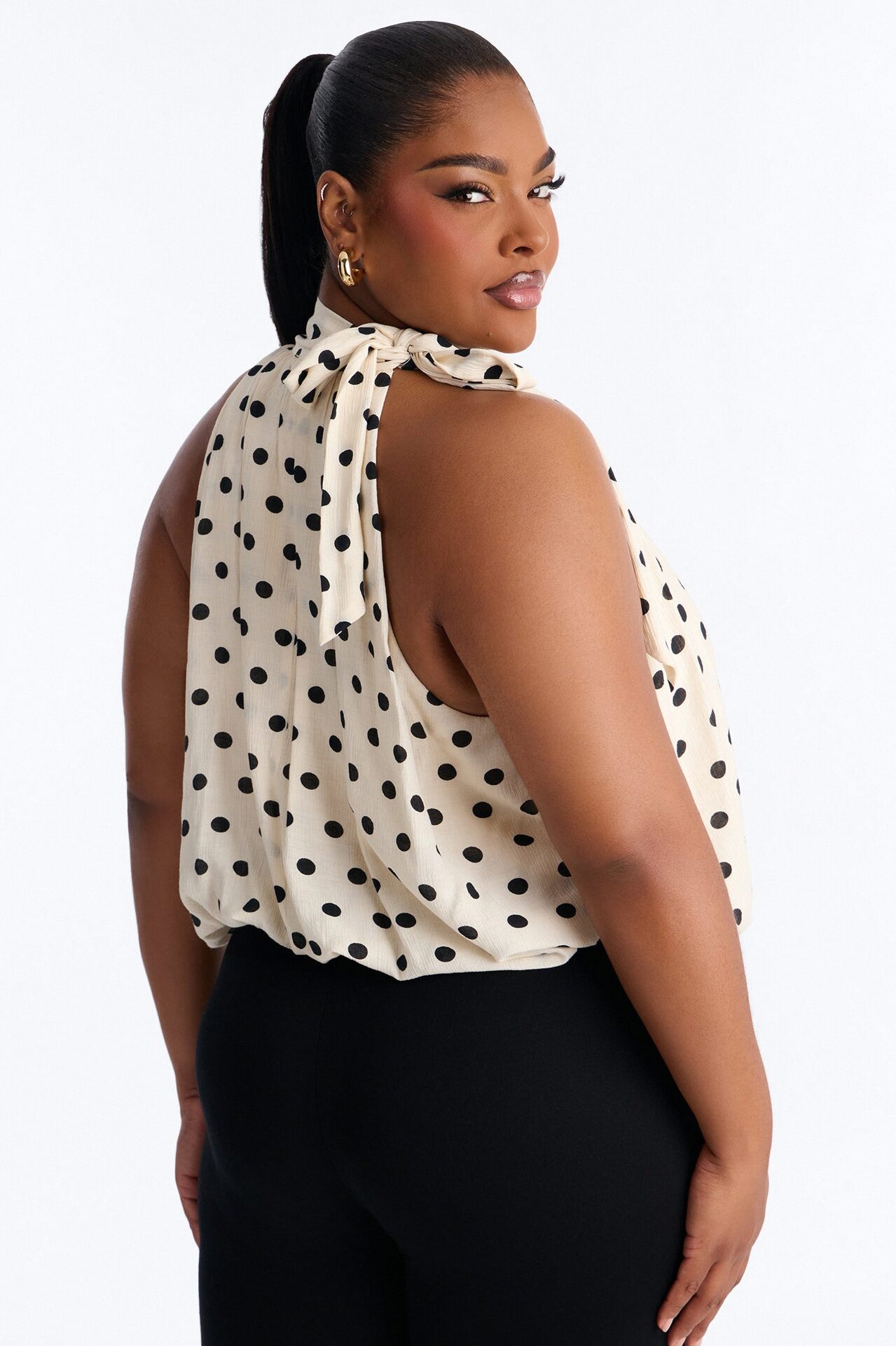 Retro Chic Mock Neck Polka Dot Airflow Top - Cream/combo