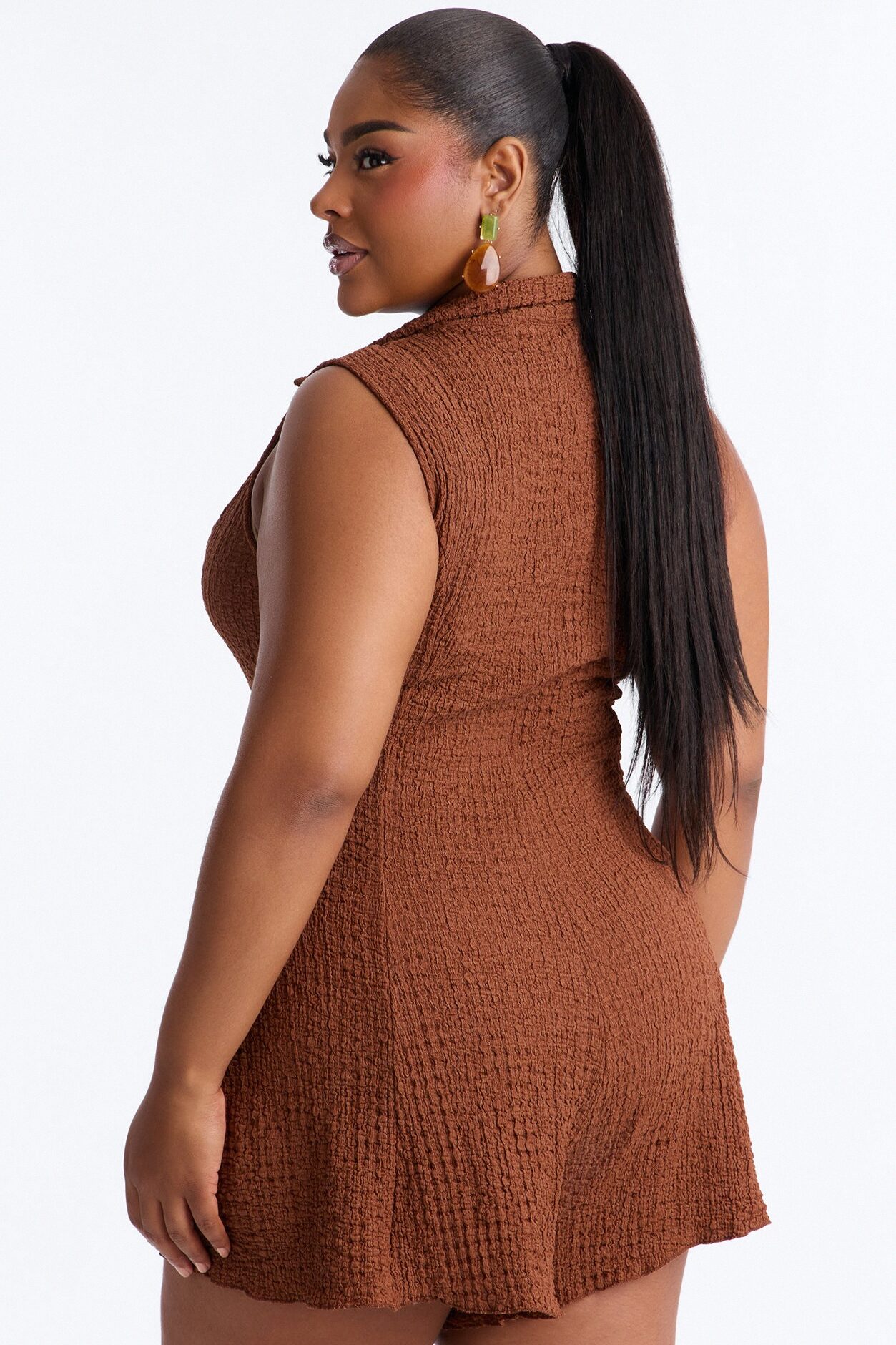 Rosa Textured Sleeveless Romper - Chocolate