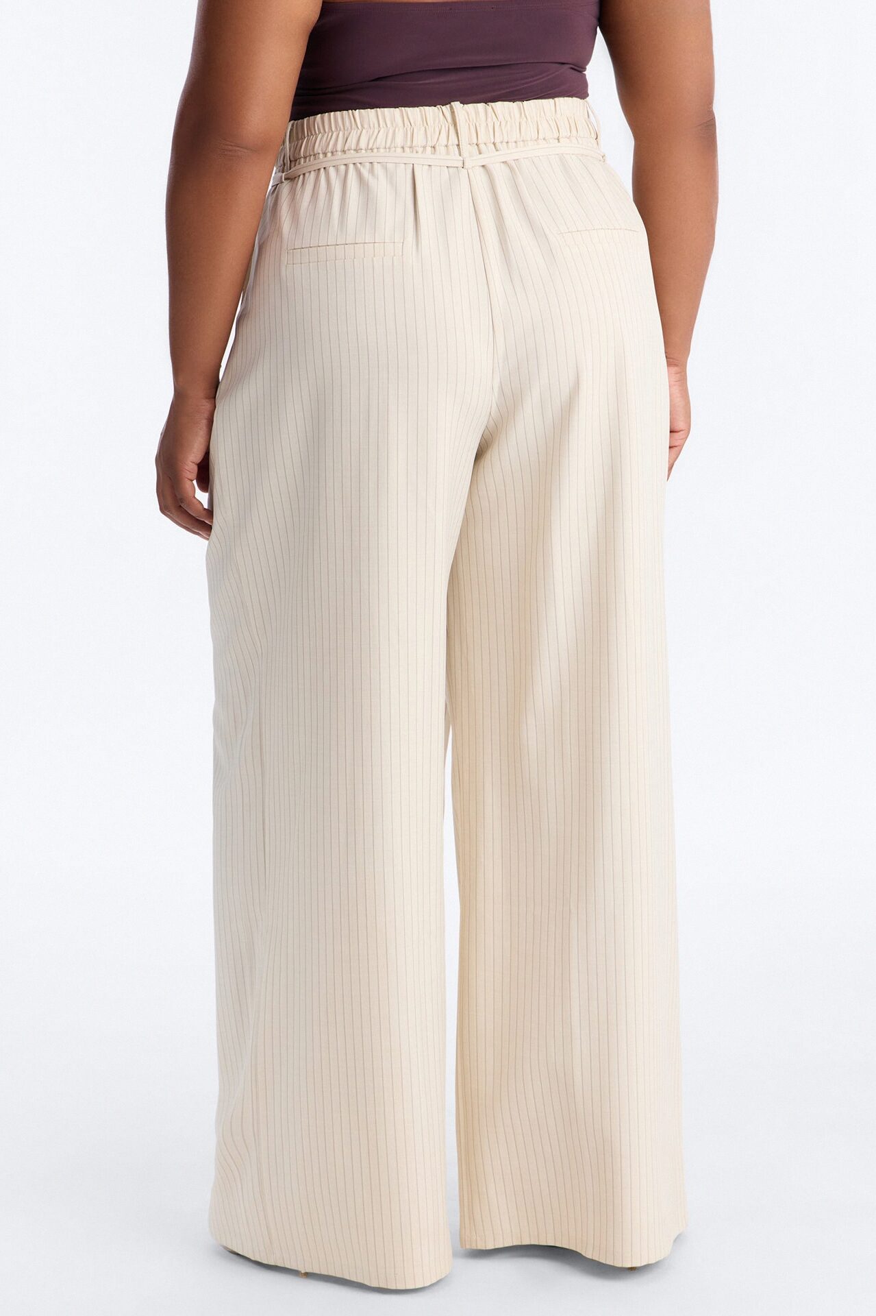 Old Money Feel Pinstripe Belted Trouser Pant 33″ - Beige