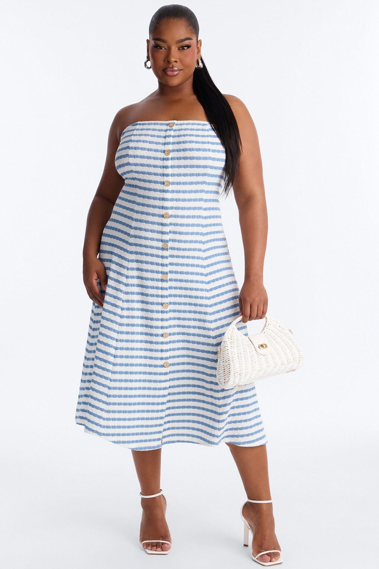 Celia Striped Textured Midi Dress - Blue/combo